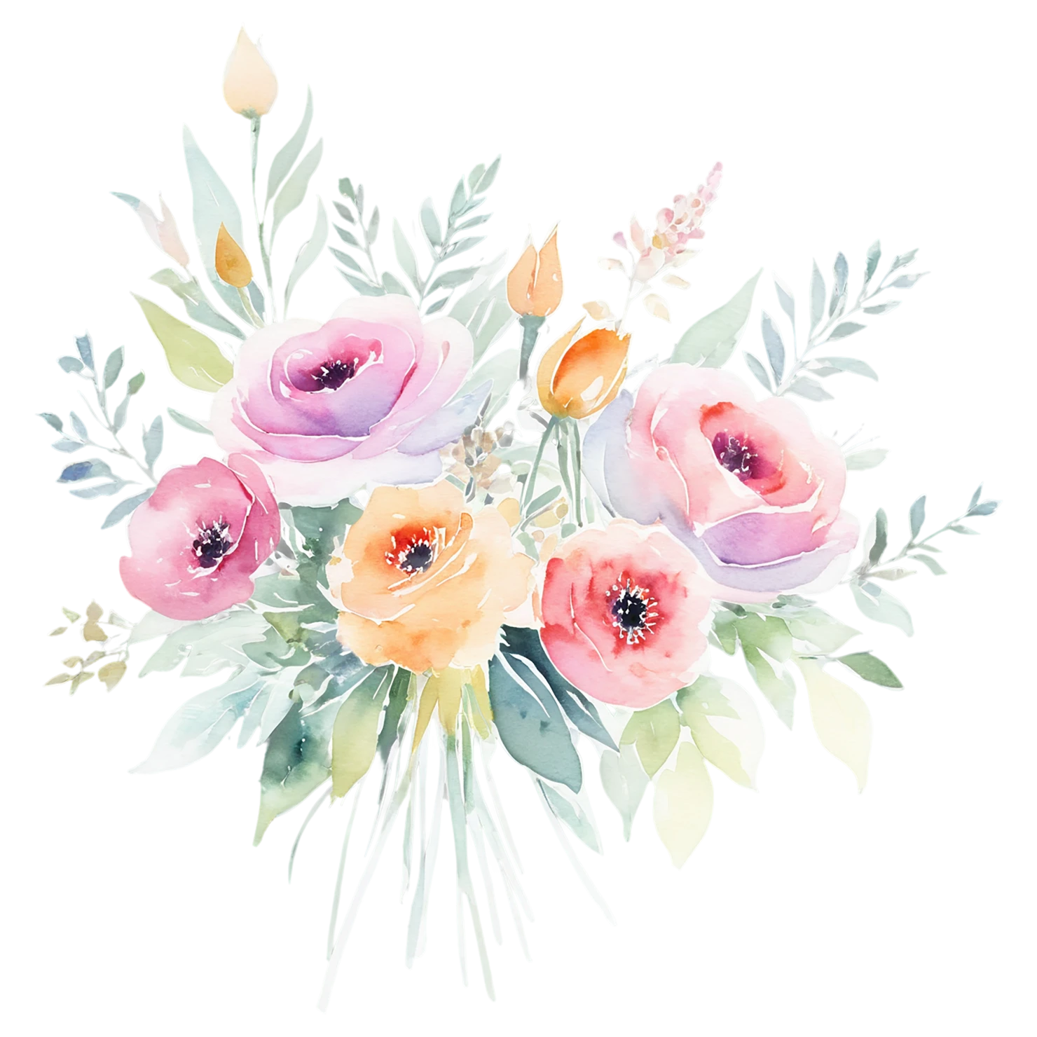 Watercolor flower bouquets isolated on transparent background #23372