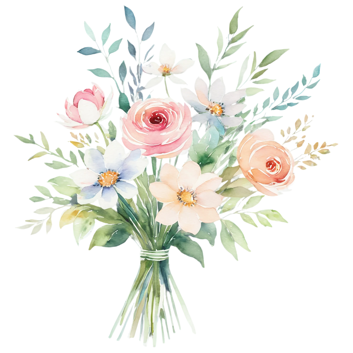 Watercolor flower bouquets isolated on transparent background #23373