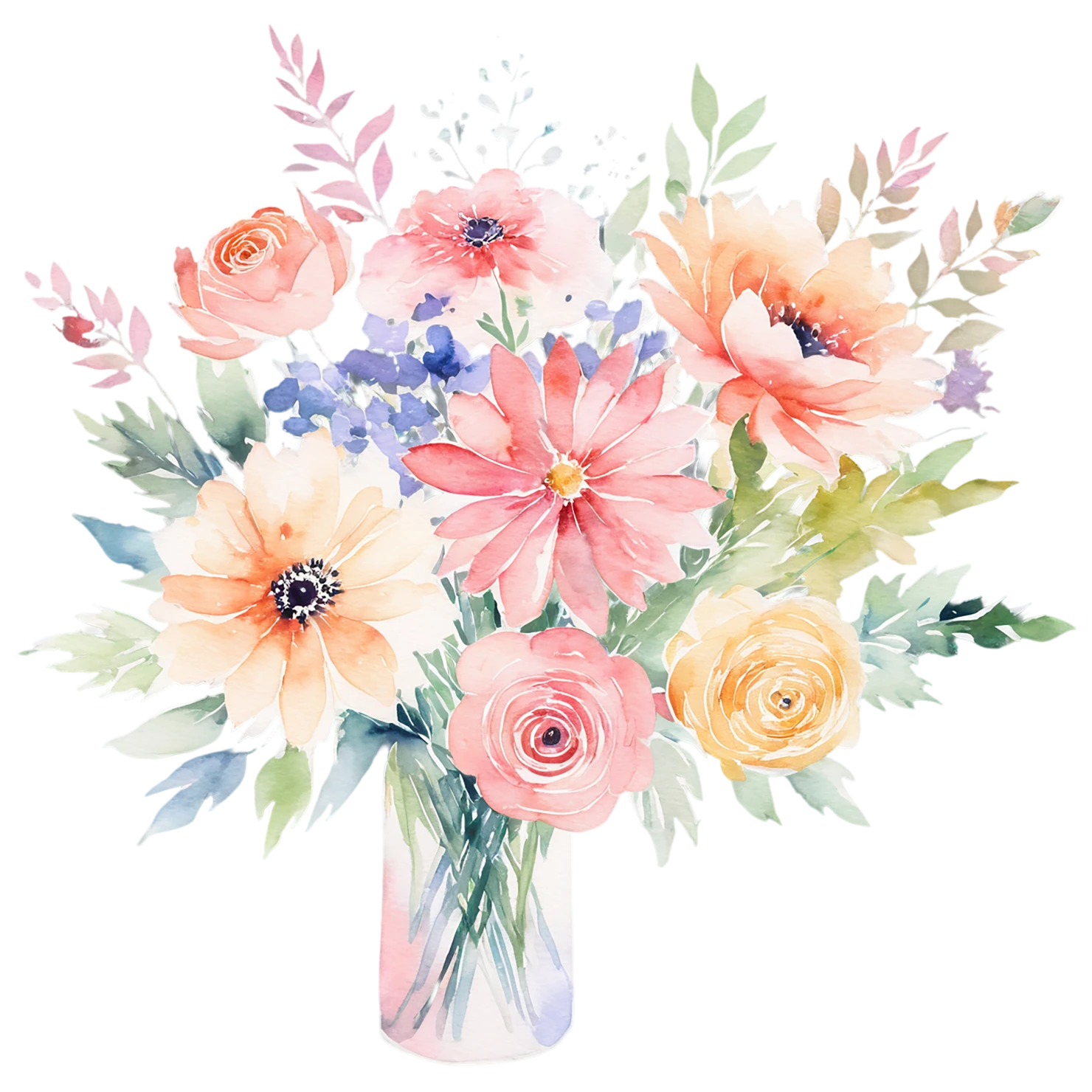 Watercolor flower bouquets isolated on transparent background #23374
