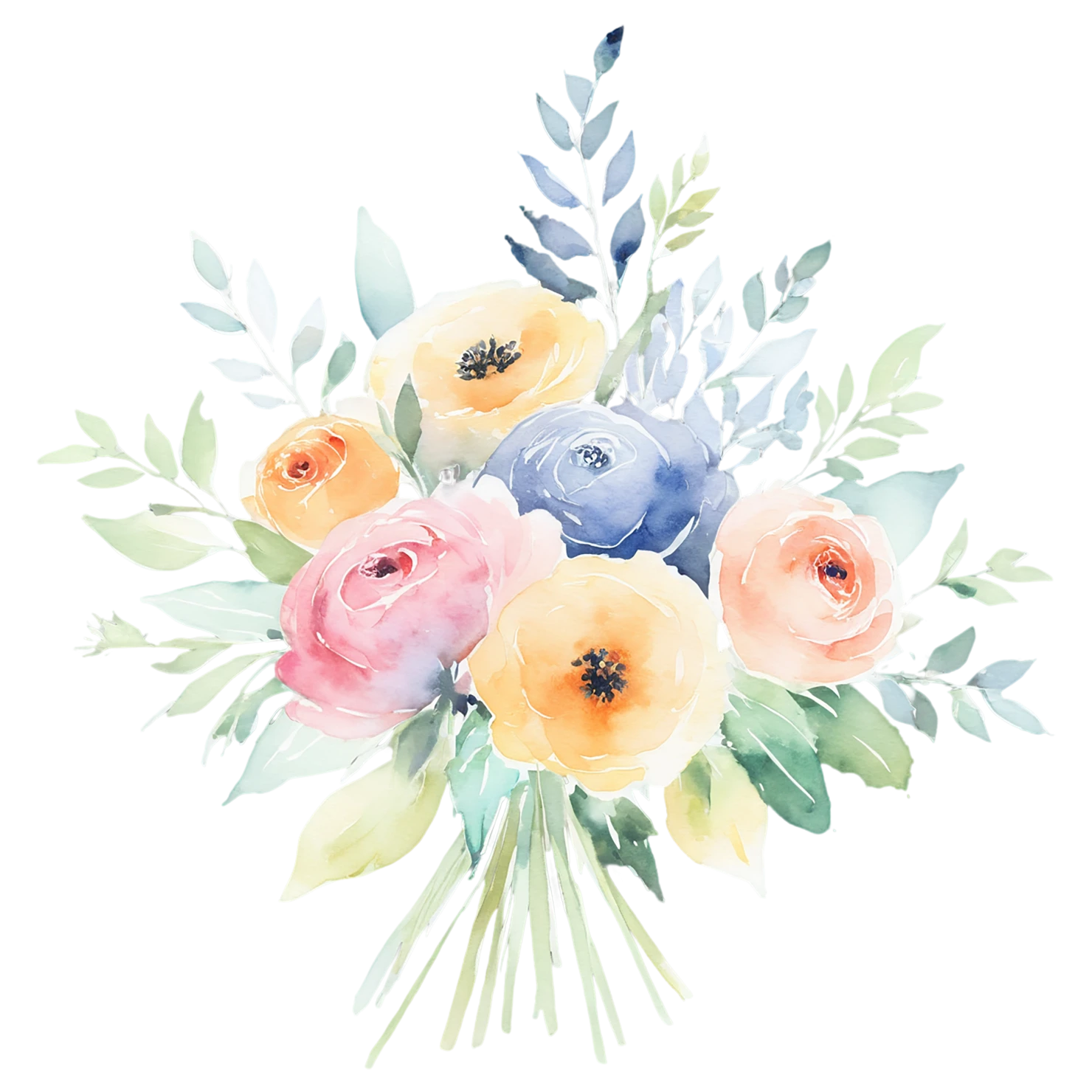 Watercolor flower bouquets isolated on transparent background #23375