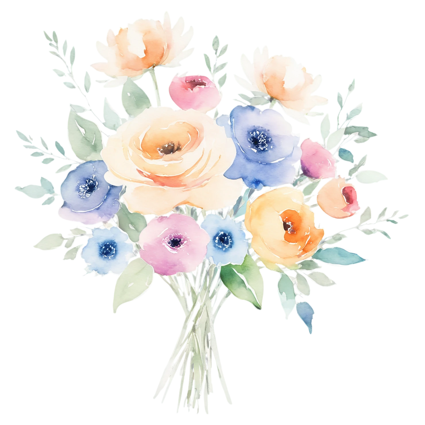 Watercolor flower bouquets isolated on transparent background #23376