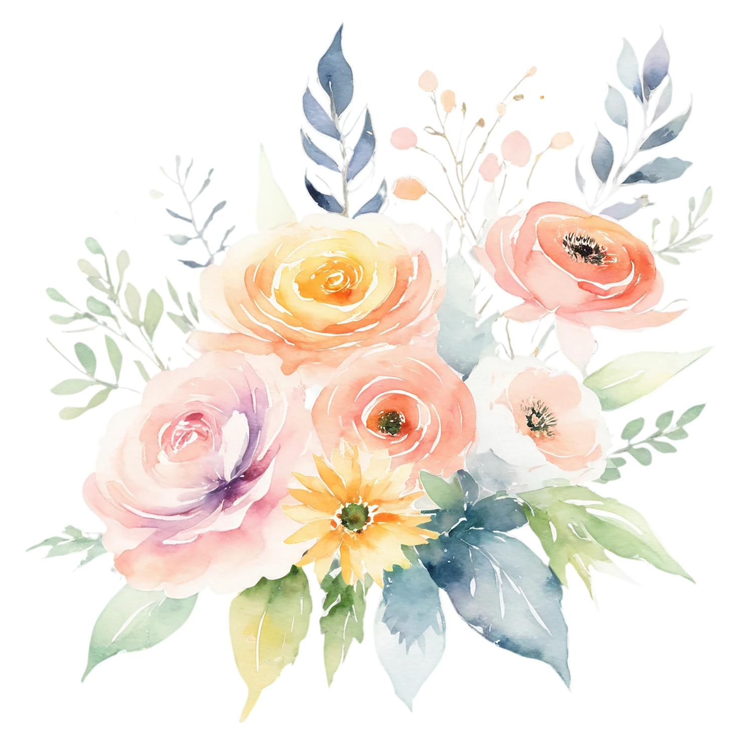 Watercolor flower bouquets isolated on transparent background #23377