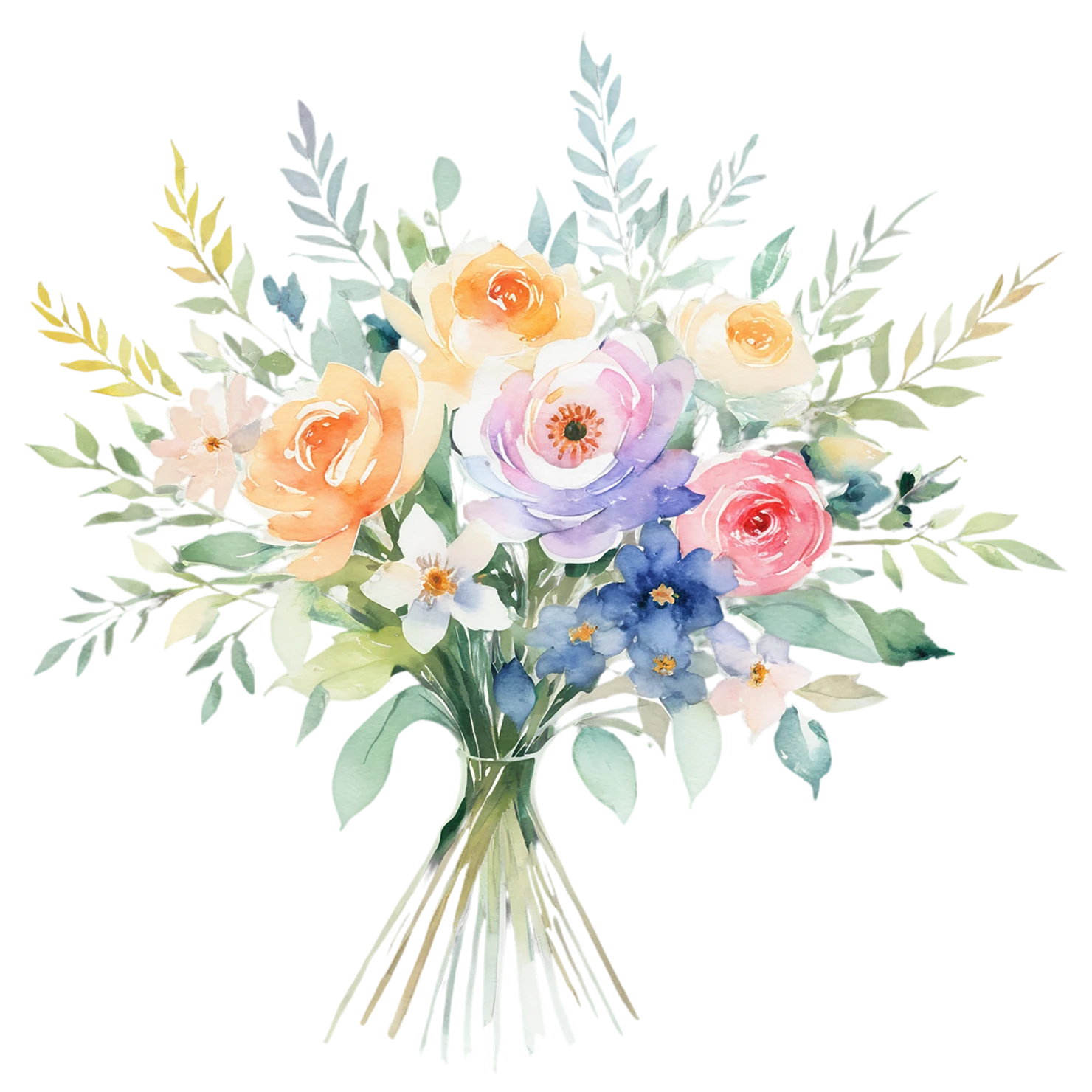 Watercolor flower bouquets isolated on transparent background #23378