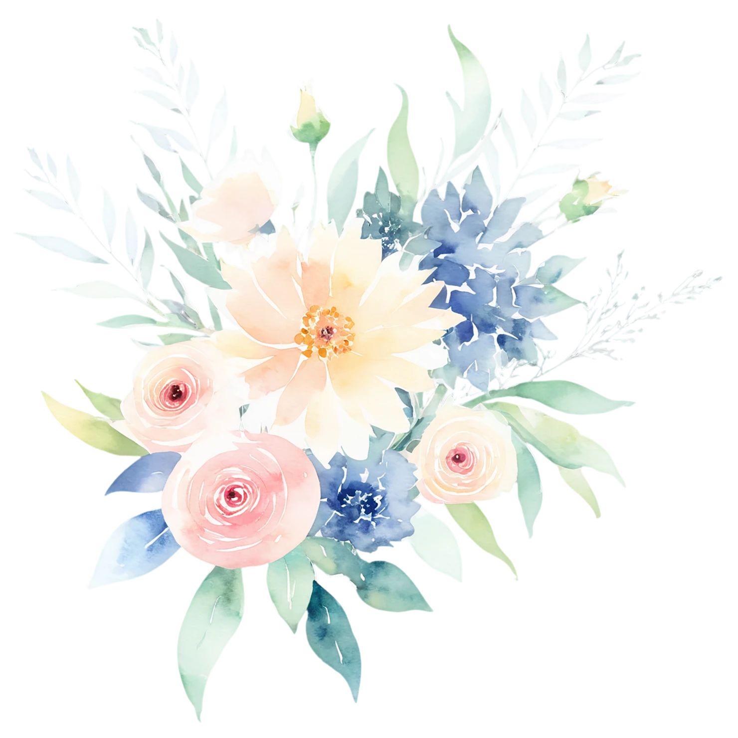 Watercolor flower bouquets isolated on transparent background #23379