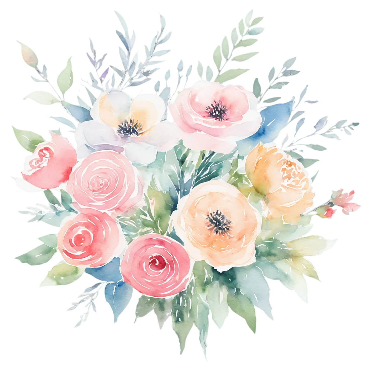 Watercolor flower bouquets isolated on transparent background #23380