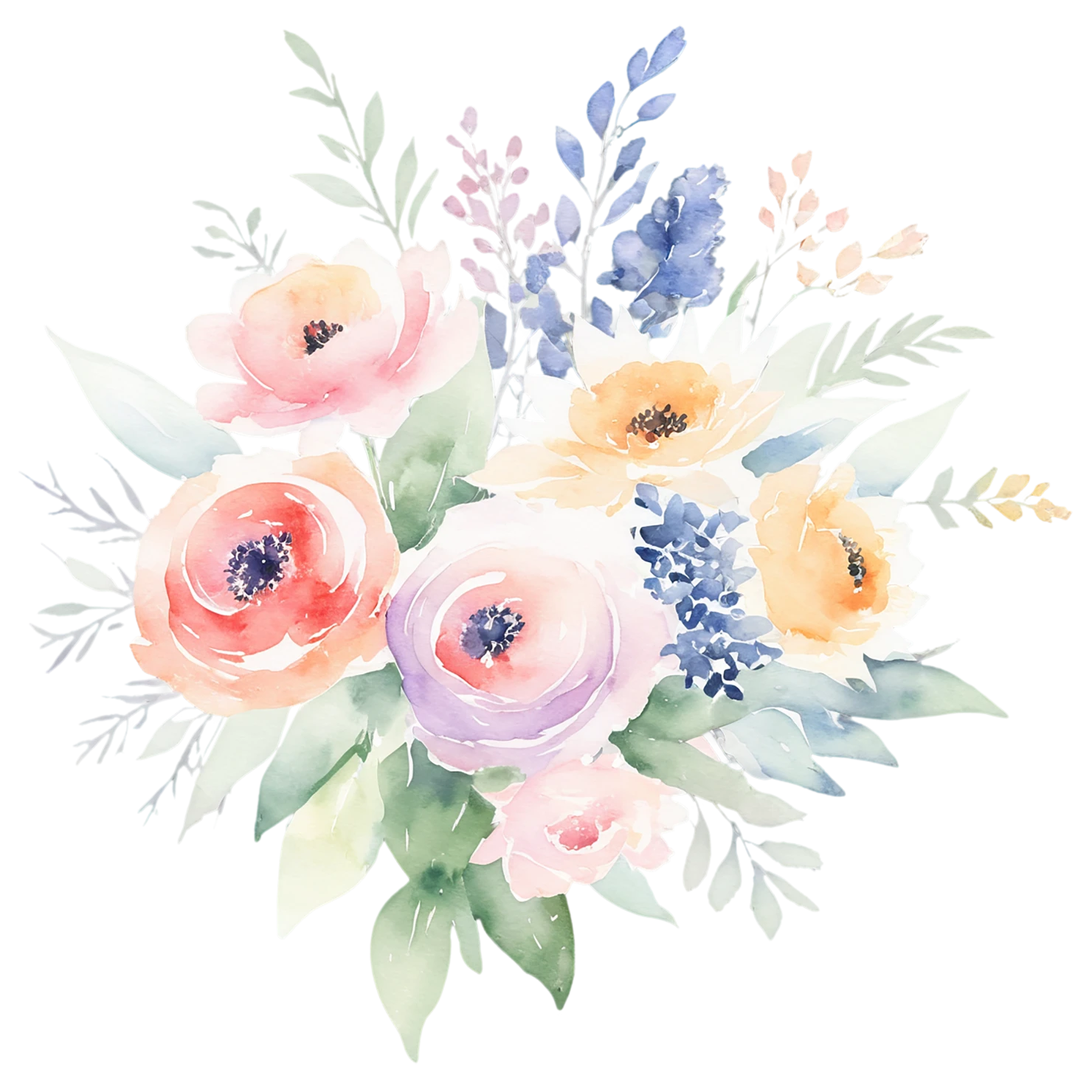 Watercolor flower bouquets isolated on transparent background #23381