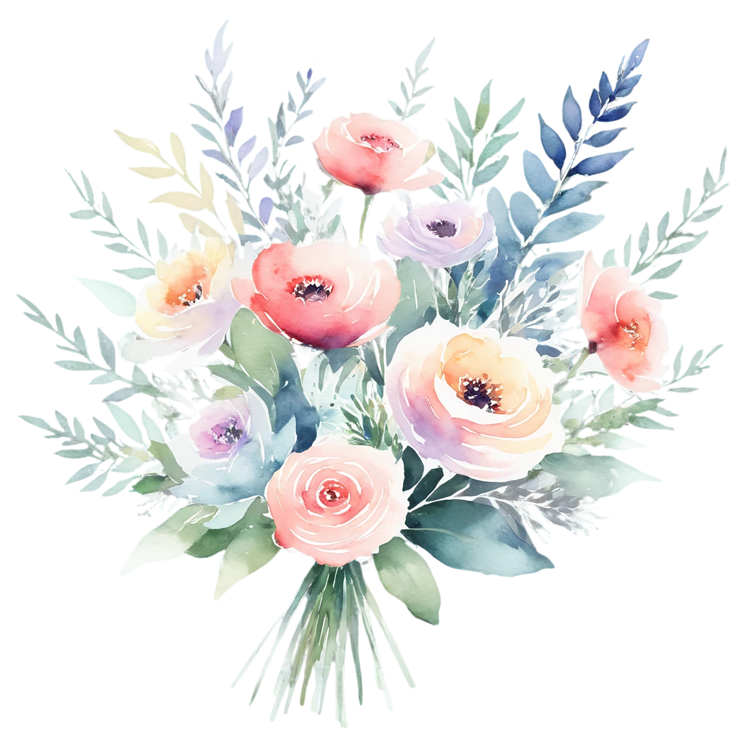 Watercolor flower bouquets isolated on transparent background #23382