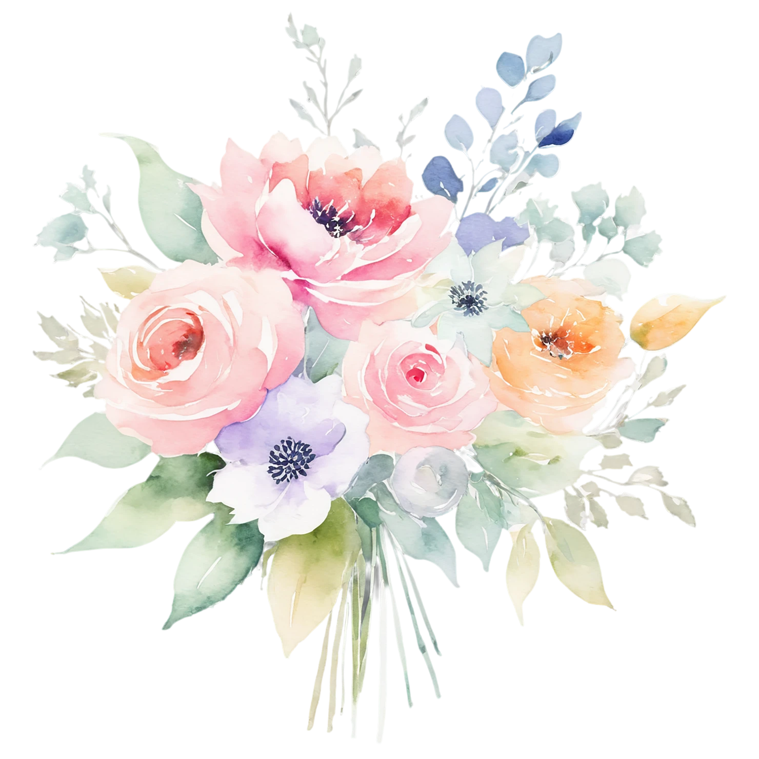 Watercolor flower bouquets isolated on transparent background #23383
