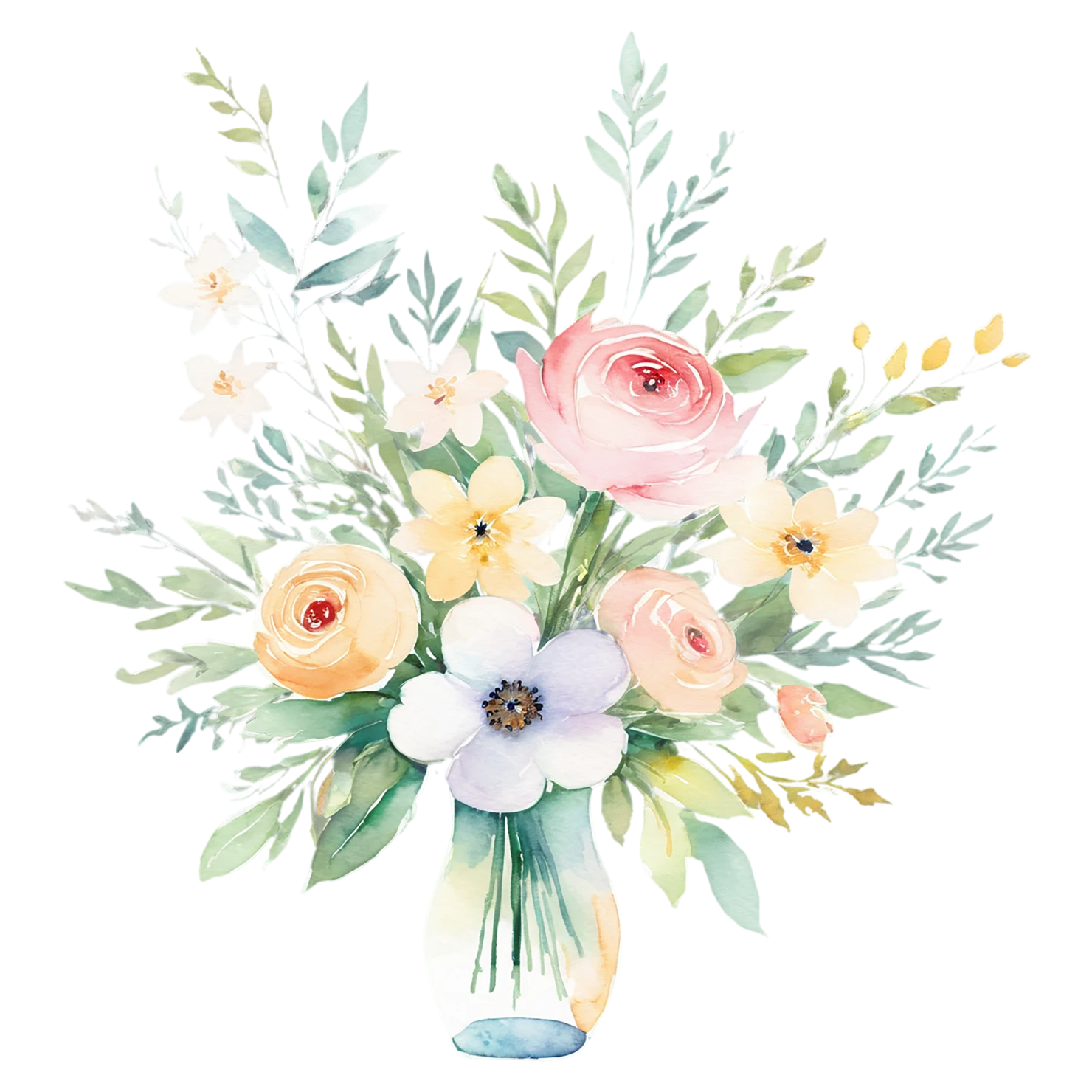 Watercolor flower bouquets isolated on transparent background #23384