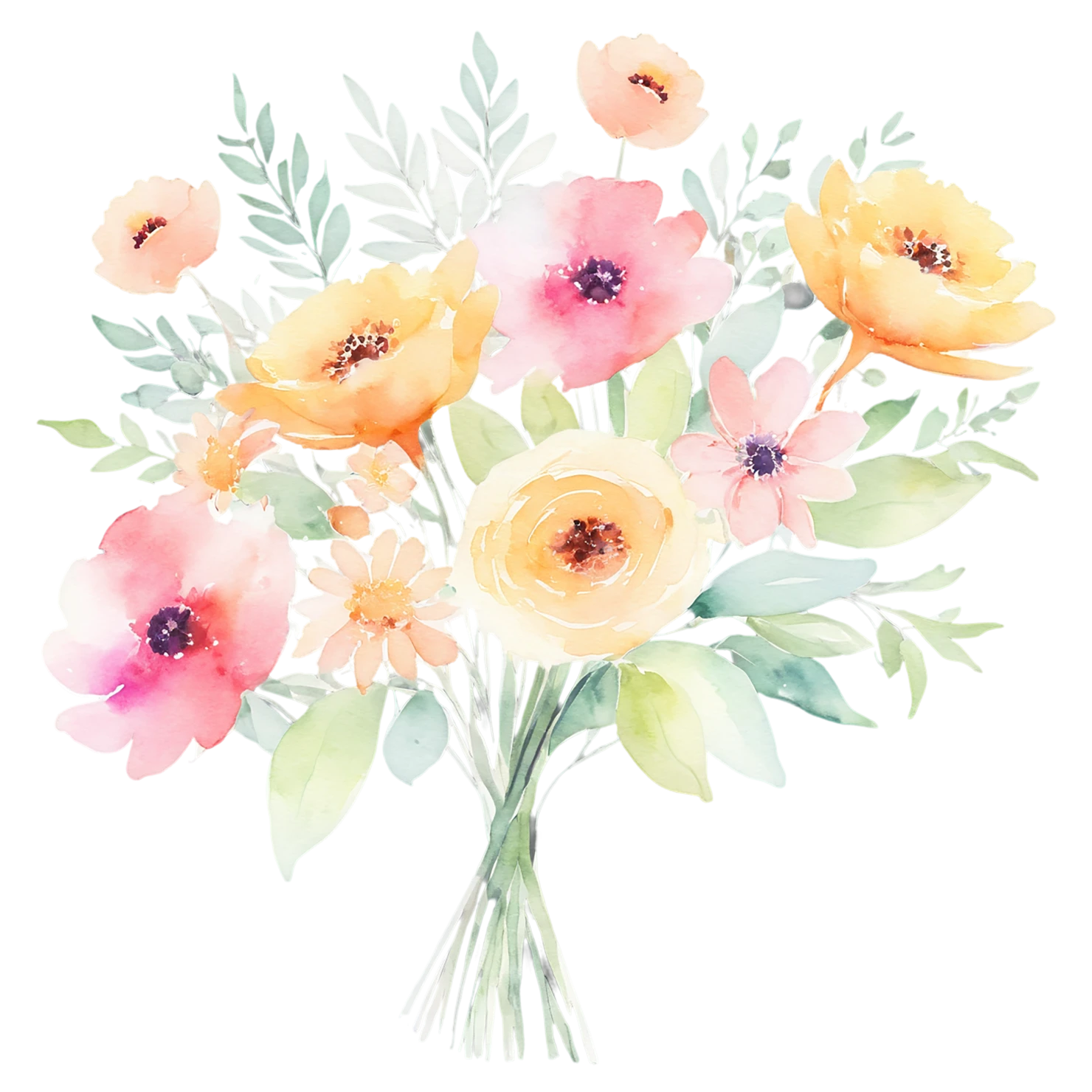 Watercolor flower bouquets isolated on transparent background #23385