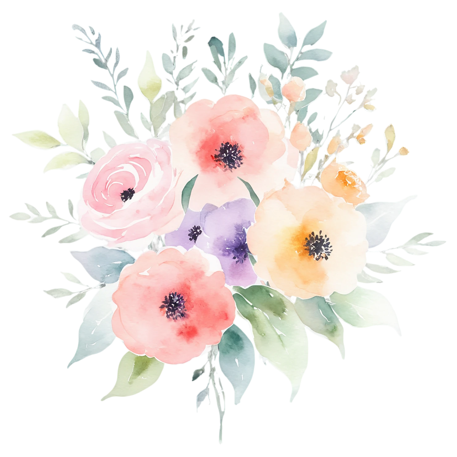 Watercolor flower bouquets isolated on transparent background #23386
