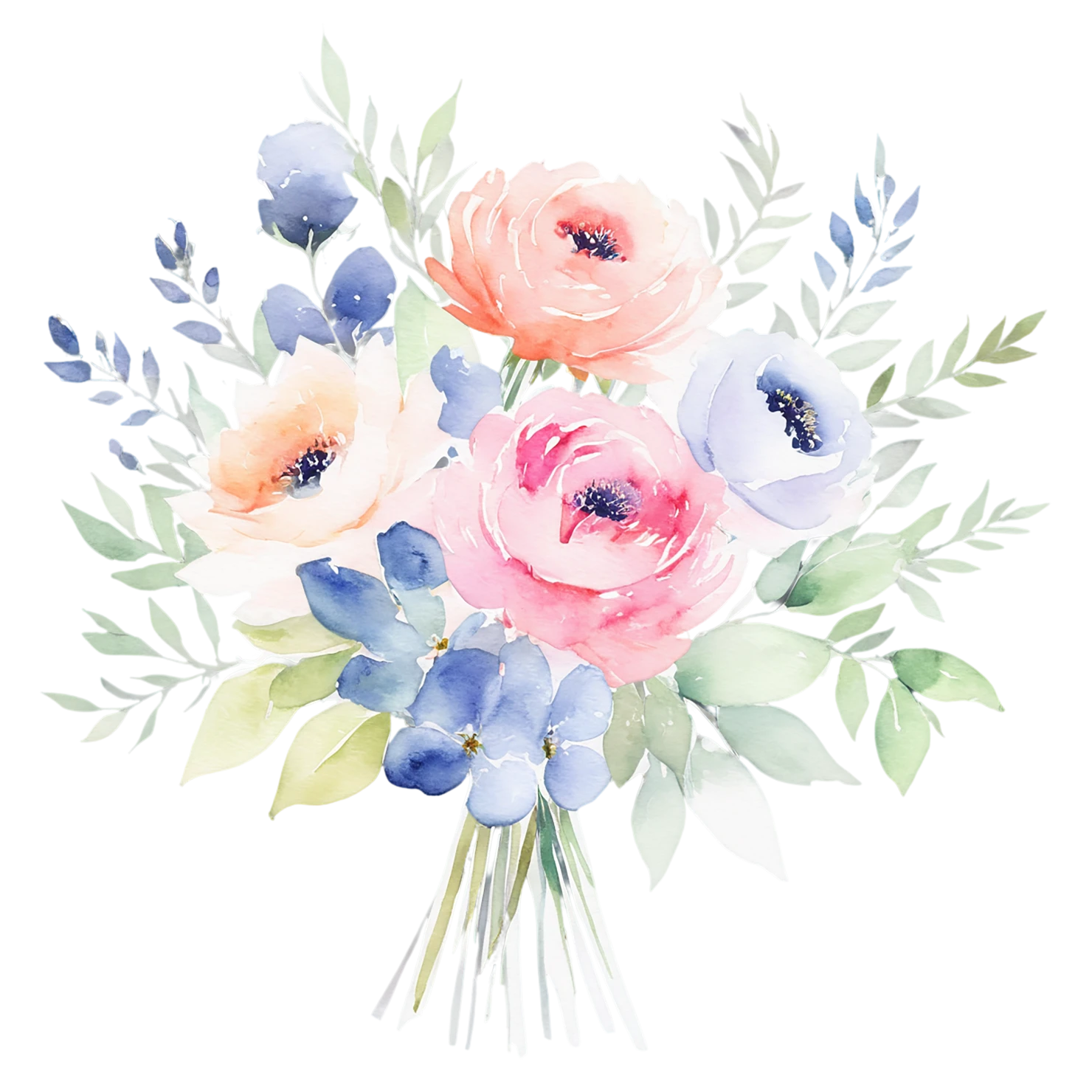 Watercolor flower bouquets isolated on transparent background #23387