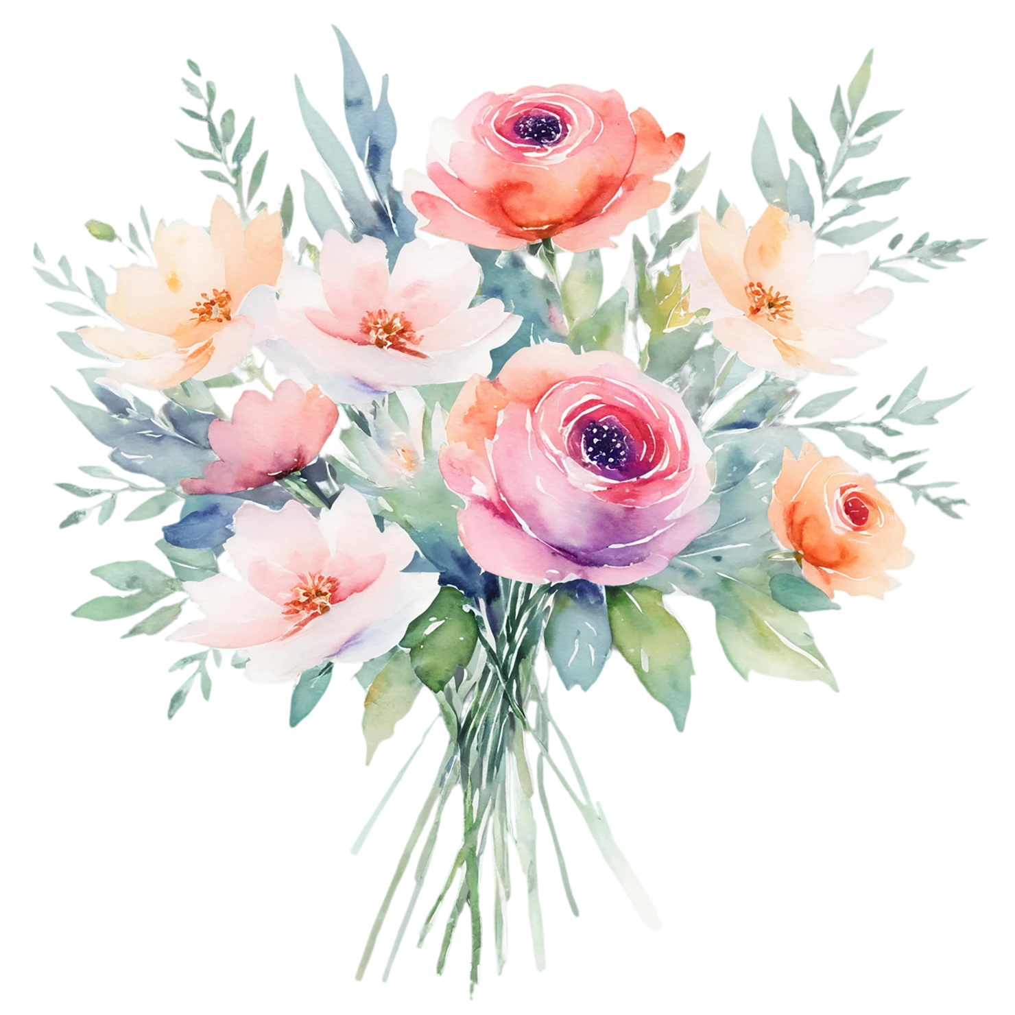 Watercolor flower bouquets isolated on transparent background #23388