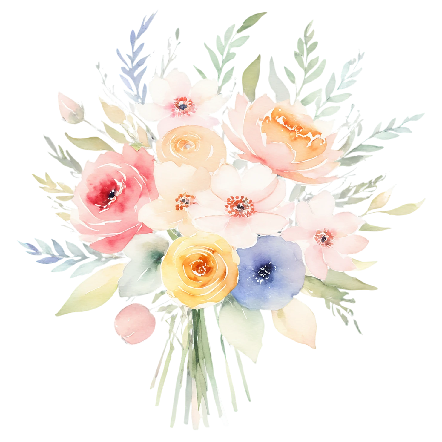 Watercolor flower bouquets isolated on transparent background #23390