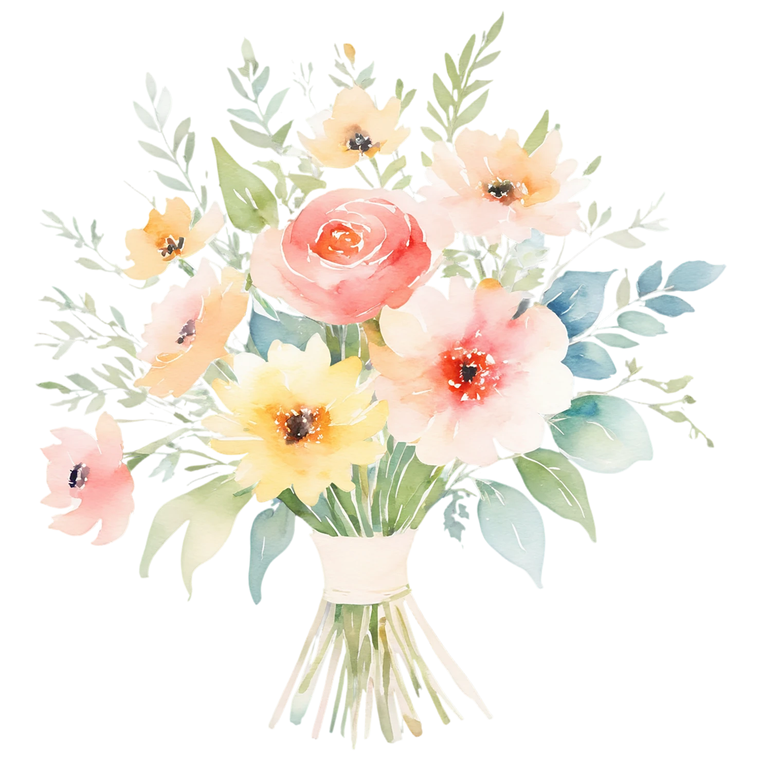 Watercolor flower bouquets isolated on transparent background #23393
