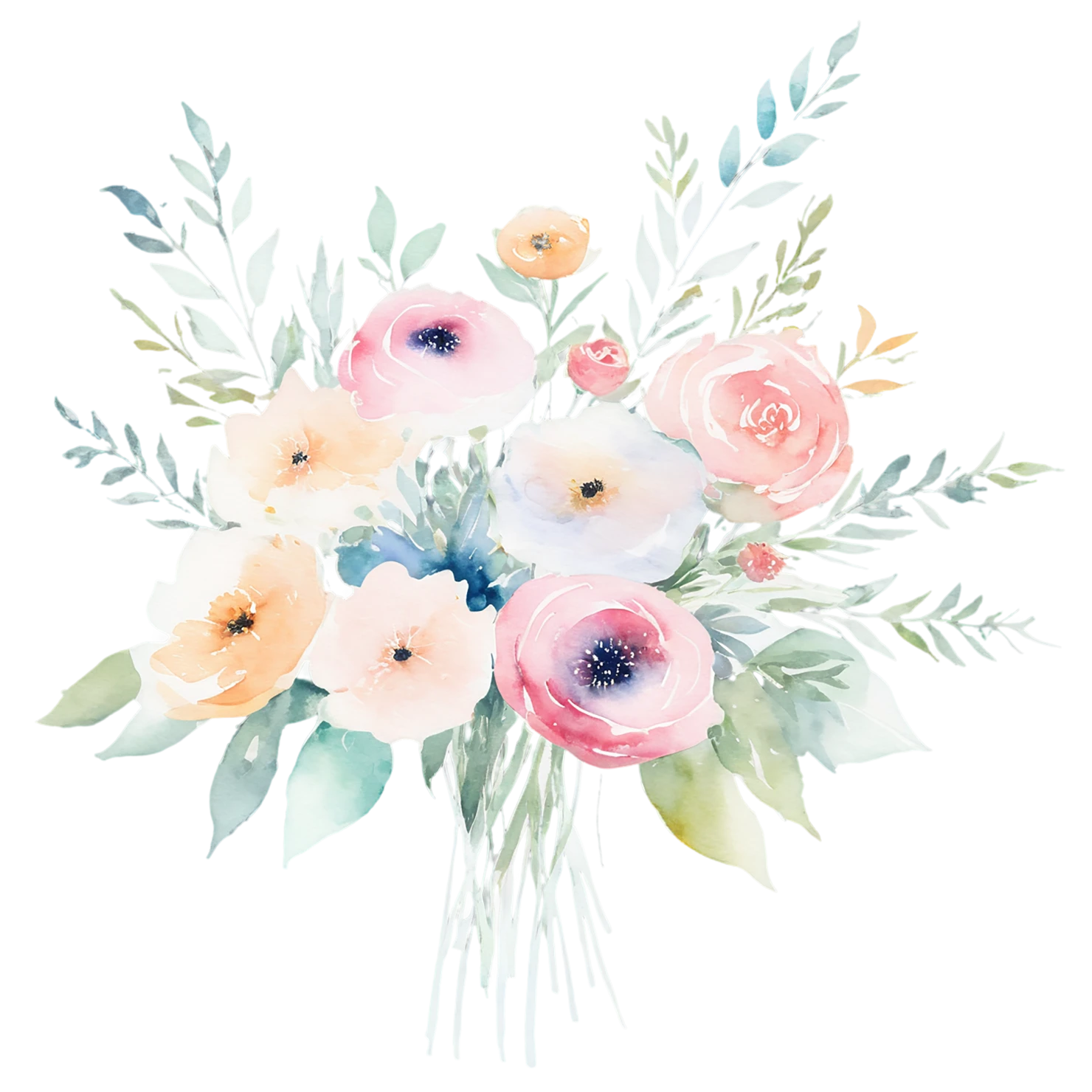 Watercolor flower bouquets isolated on transparent background #23395