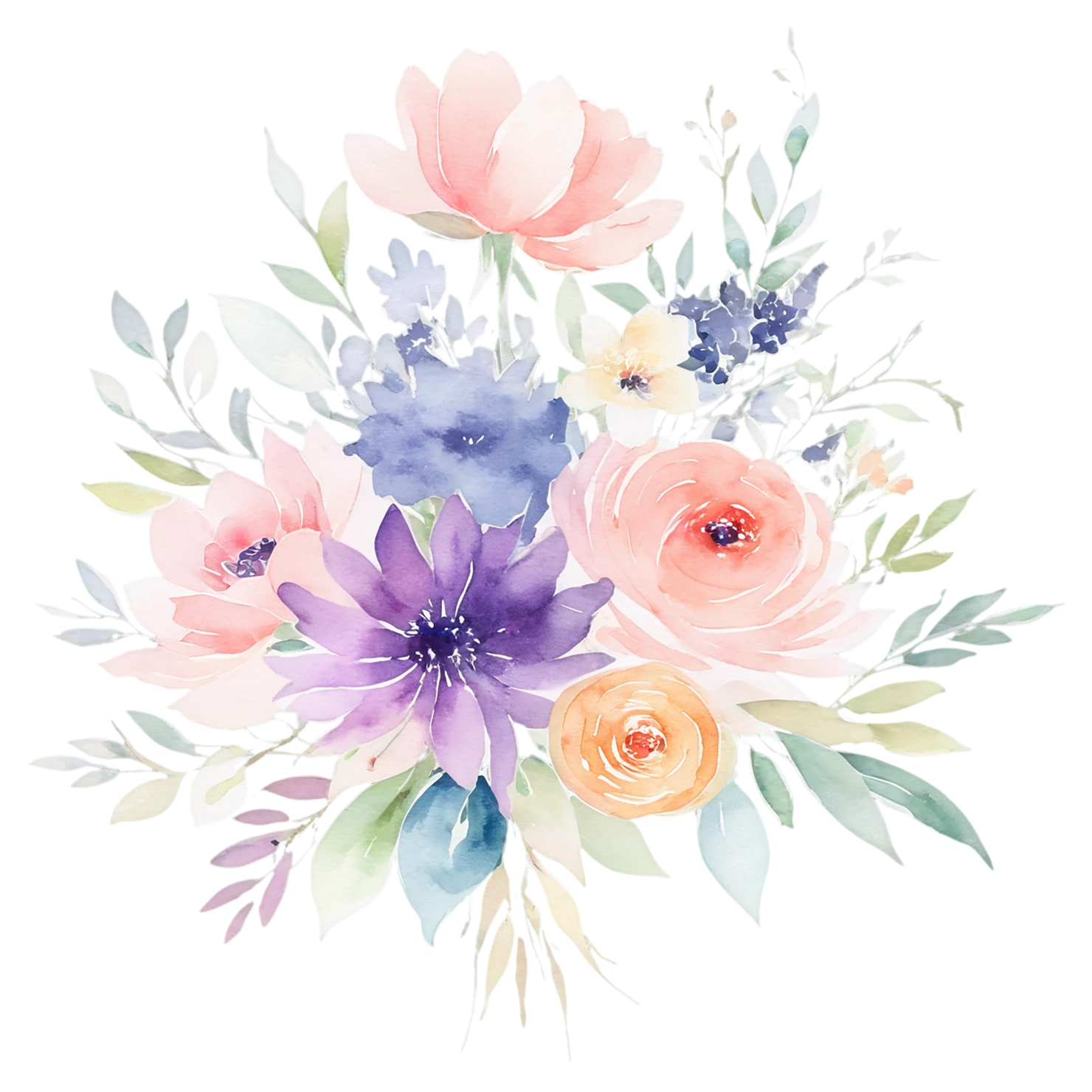 Watercolor flower bouquets isolated on transparent background #23396