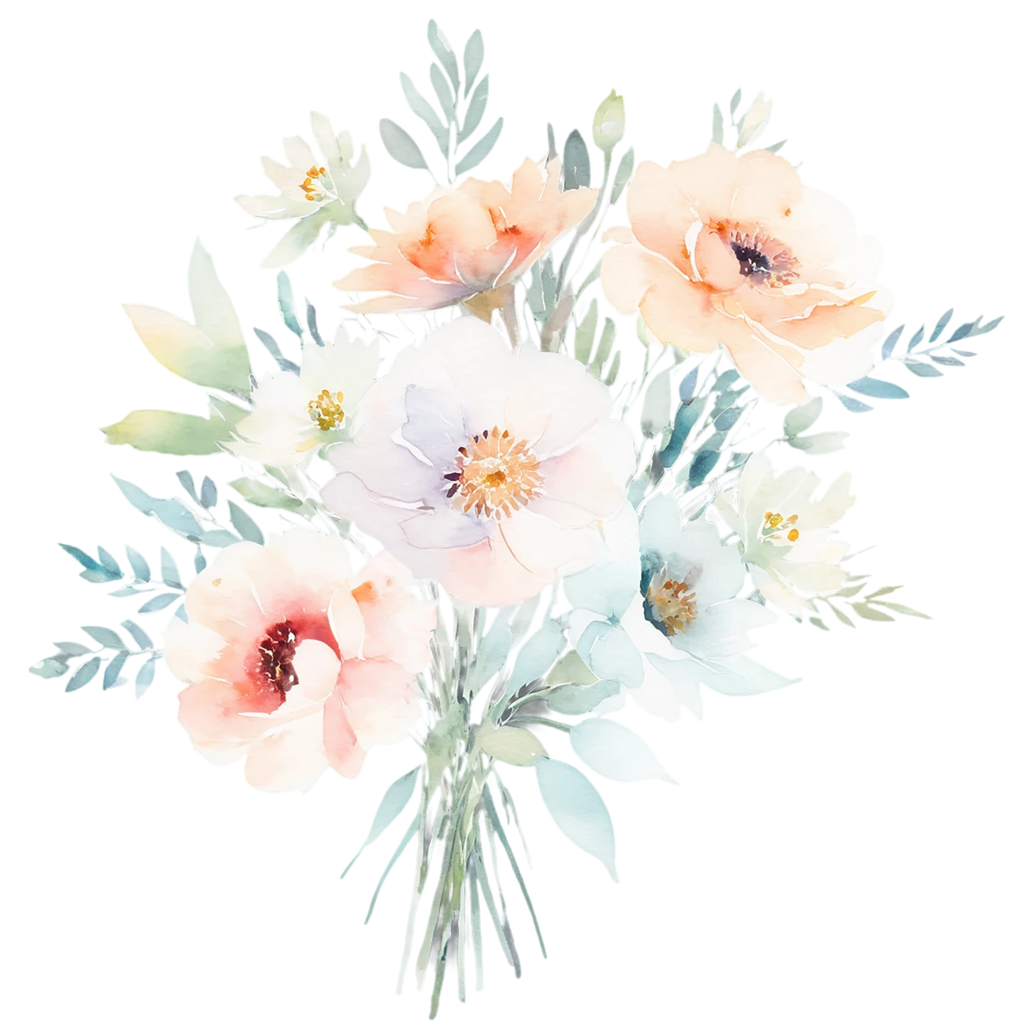 Watercolor flower bouquets isolated on transparent background #23399