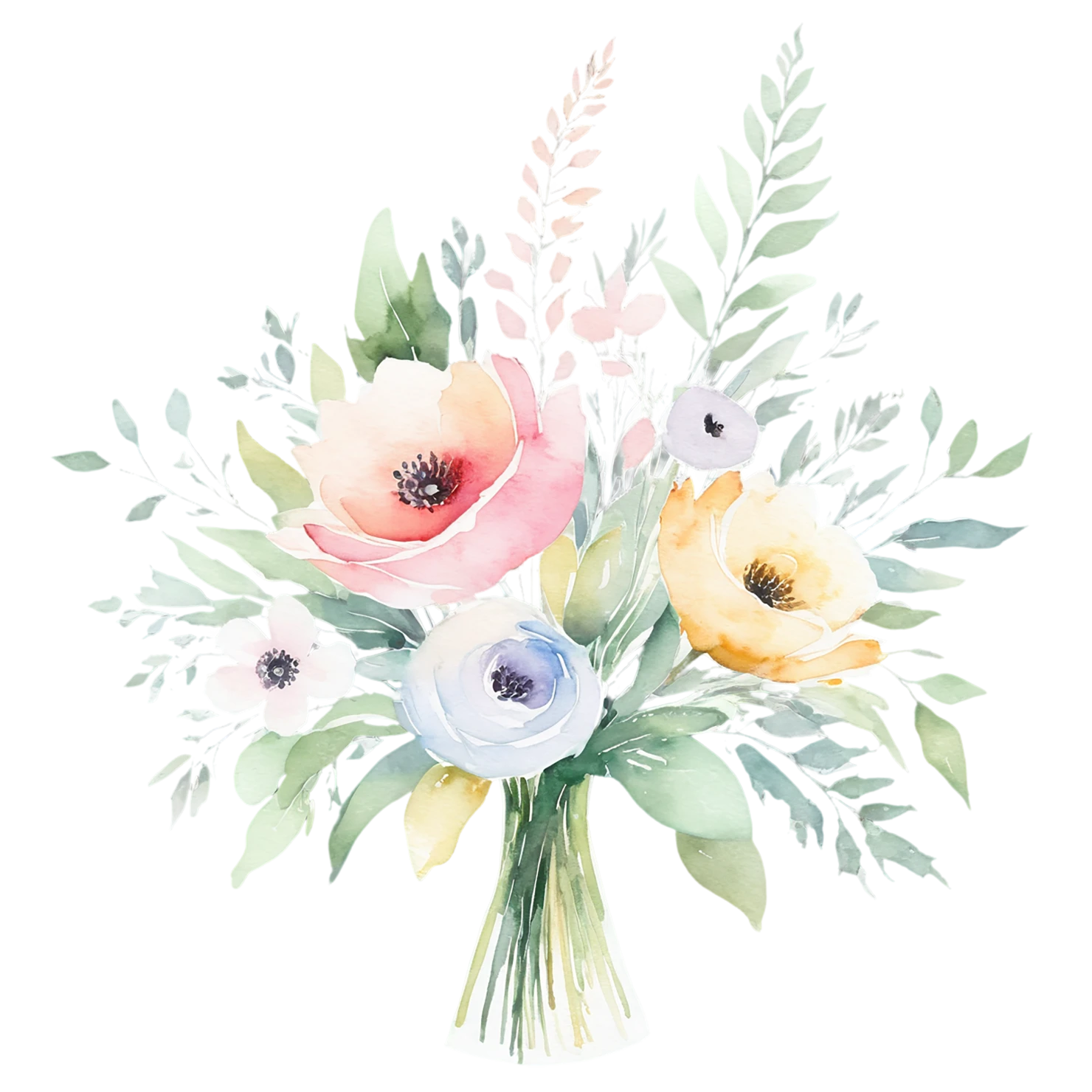 Watercolor flower bouquets isolated on transparent background #23400