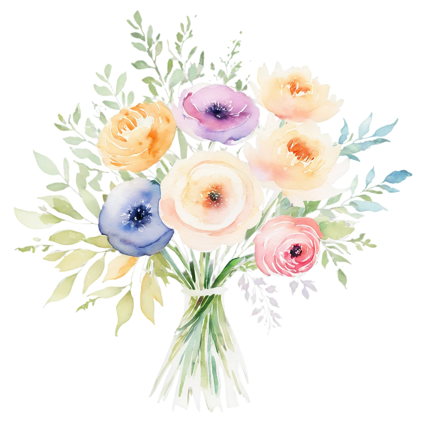Watercolor flower bouquets isolated on transparent background #23401