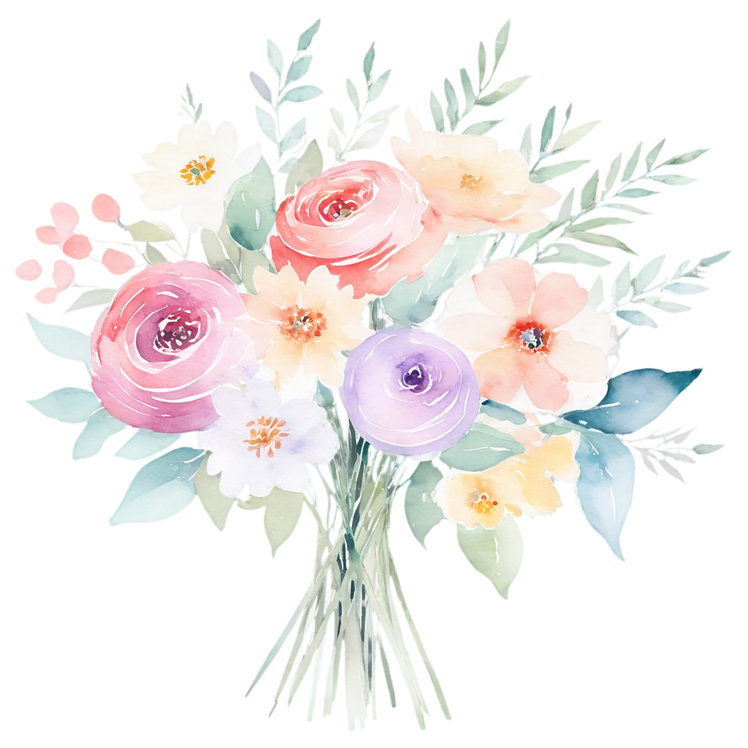 Watercolor flower bouquets isolated on transparent background #23402