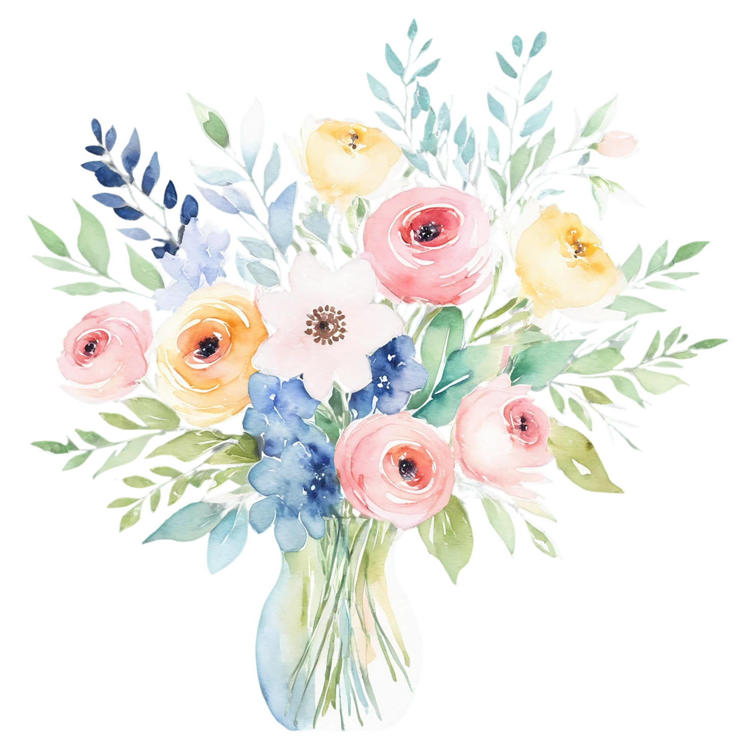 Watercolor flower bouquets isolated on transparent background #23403