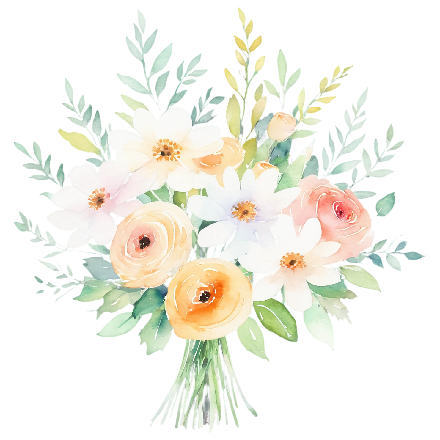 Watercolor flower bouquets isolated on transparent background #23405