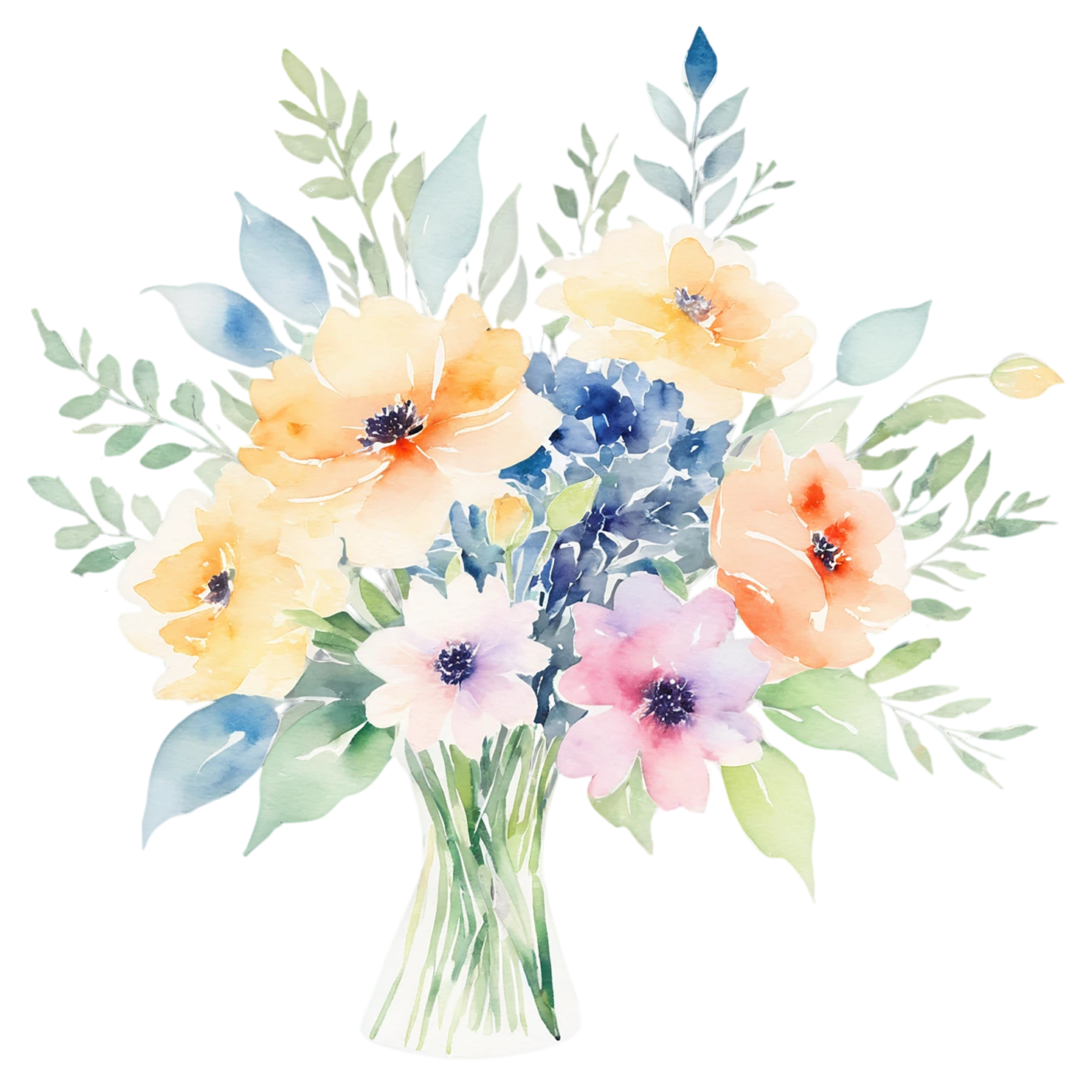 Watercolor flower bouquets isolated on transparent background #23406