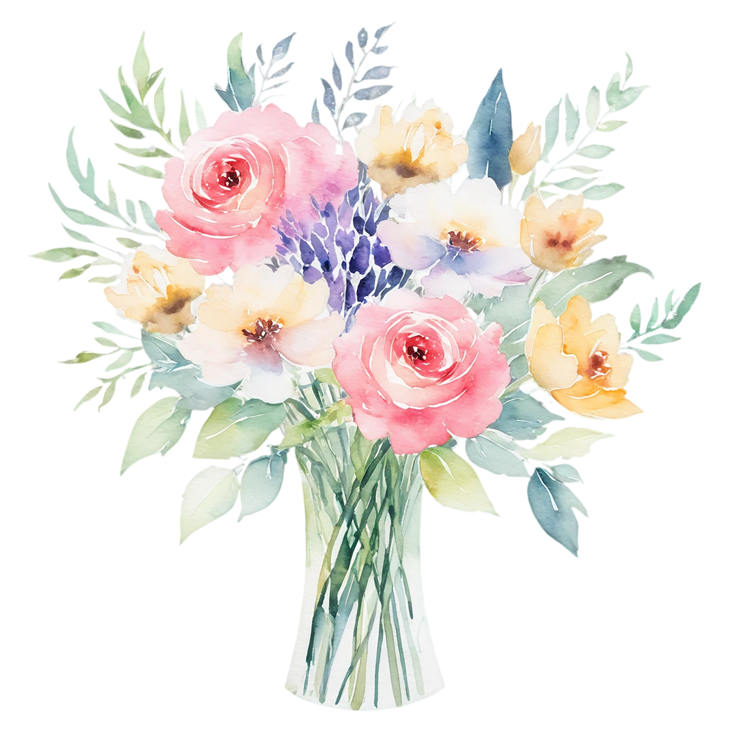 Watercolor flower bouquets isolated on transparent background #23407