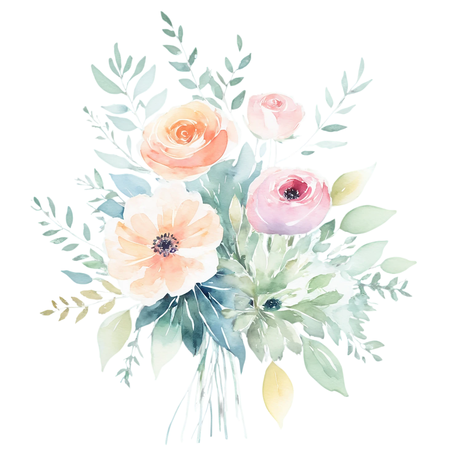 Watercolor flower bouquets isolated on transparent background #23408