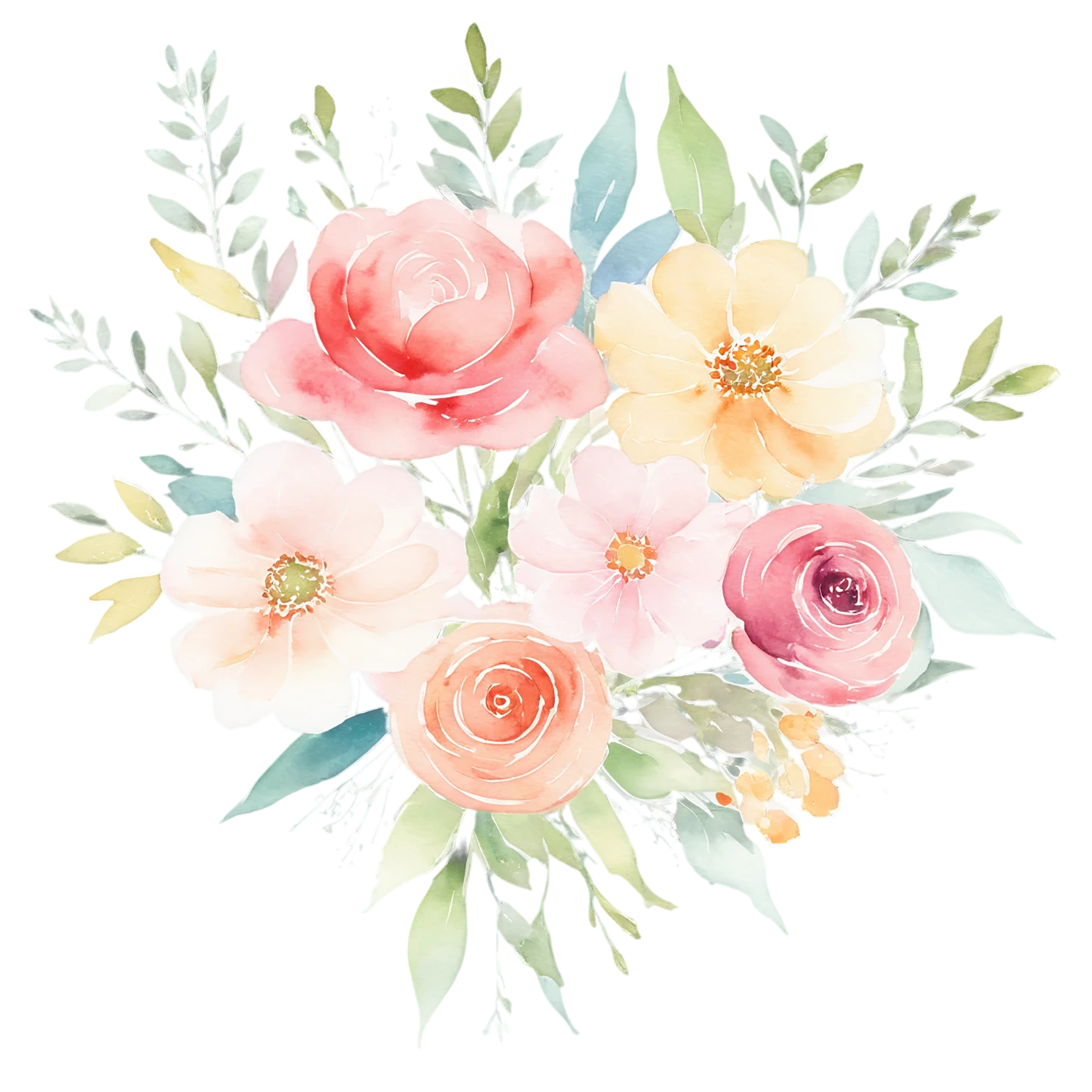 Watercolor flower bouquets isolated on transparent background #23409