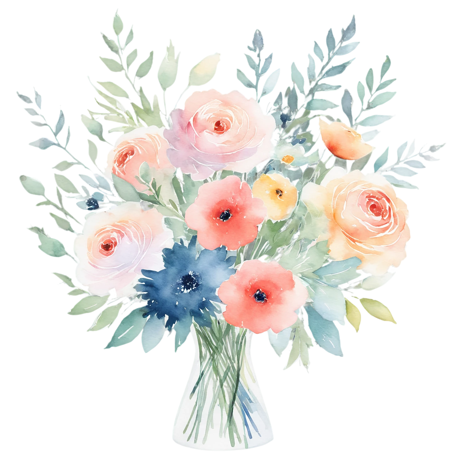 Watercolor flower bouquets isolated on transparent background #23410