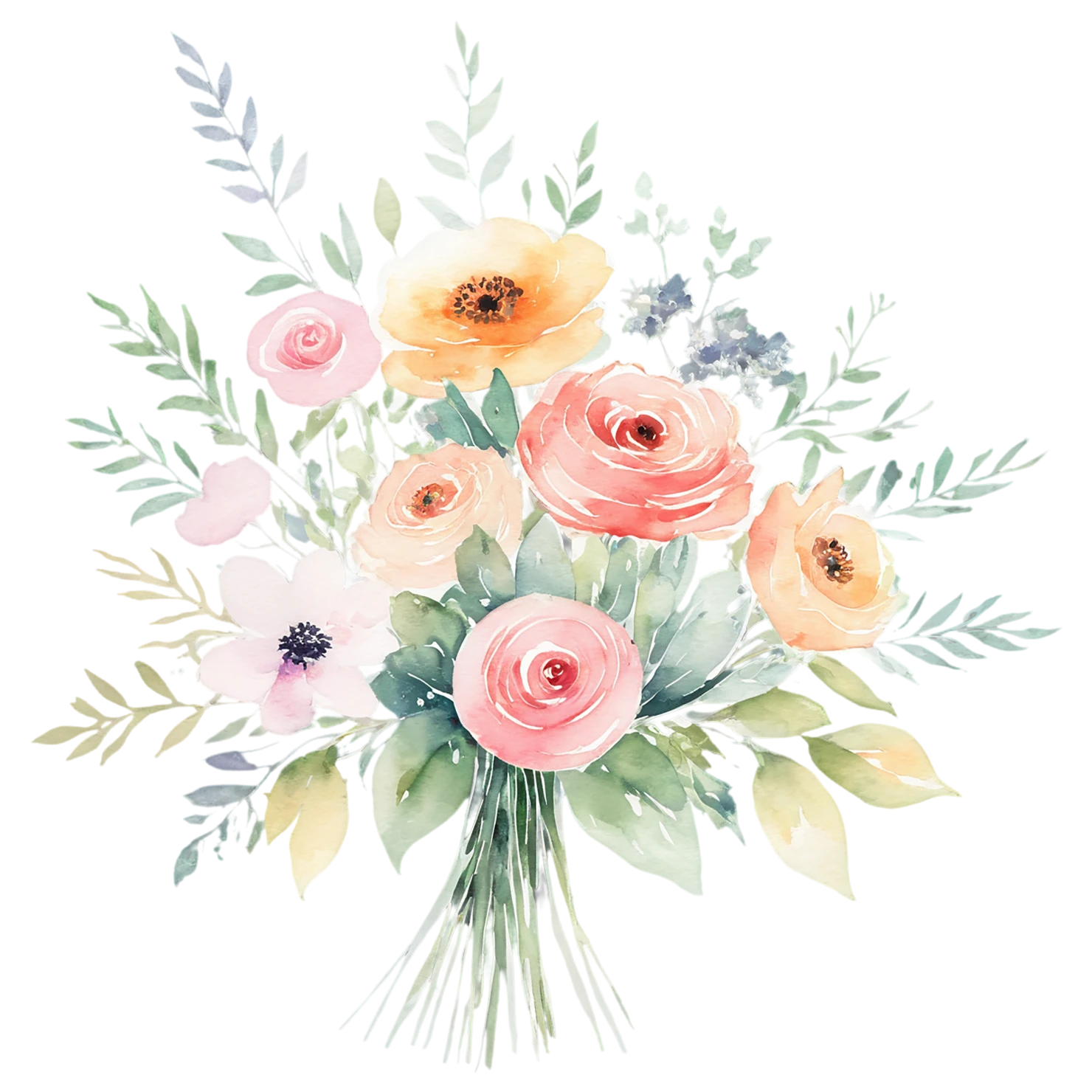 Watercolor flower bouquets isolated on transparent background #23411