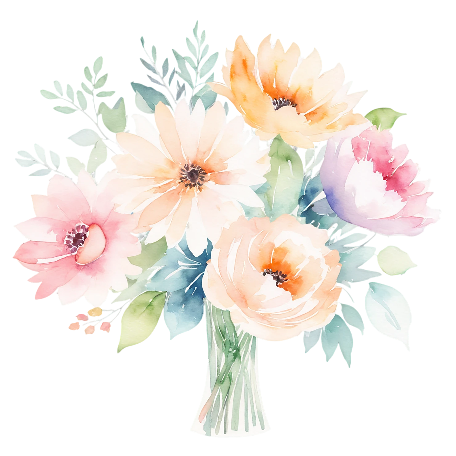 Watercolor flower bouquets isolated on transparent background #23412