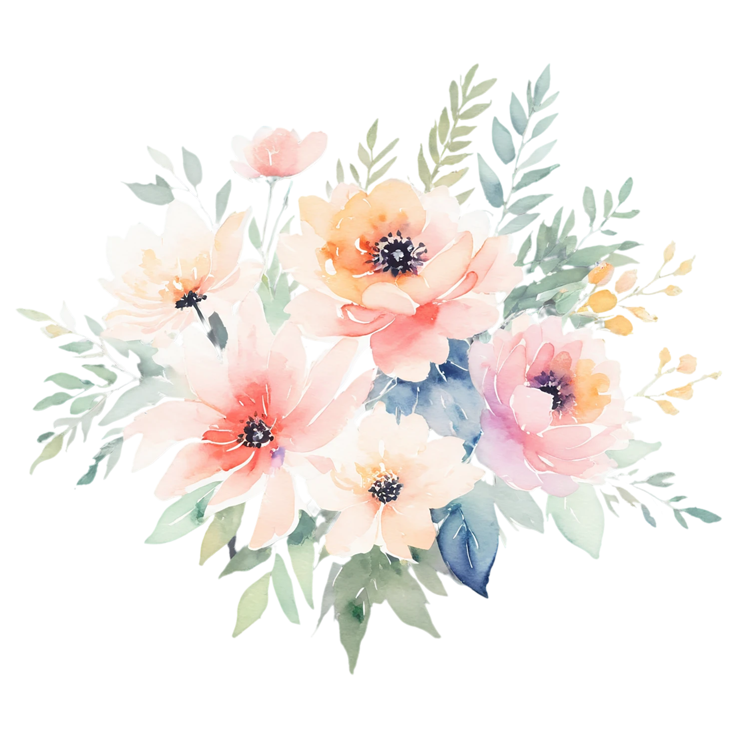 Watercolor flower bouquets isolated on transparent background #23413