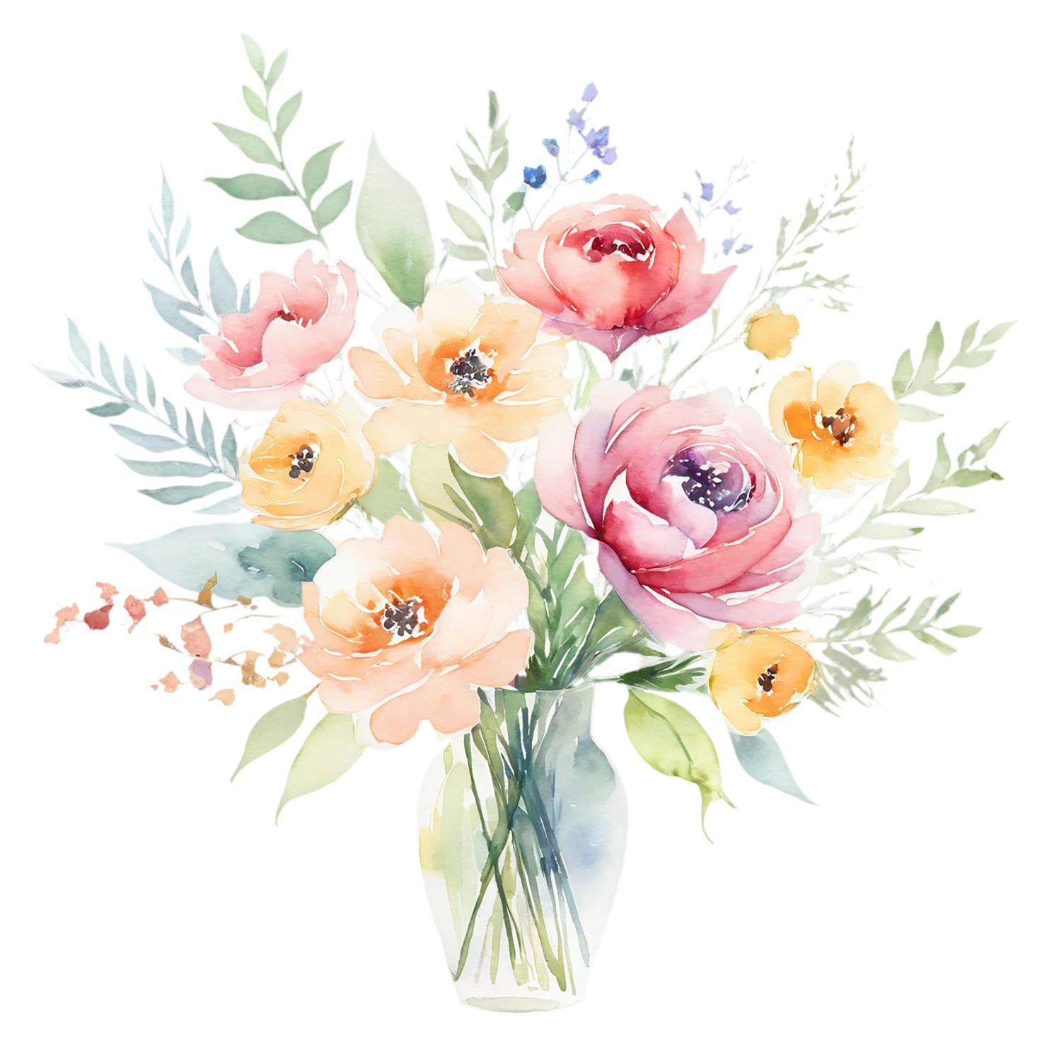 Watercolor flower bouquets isolated on transparent background #23414