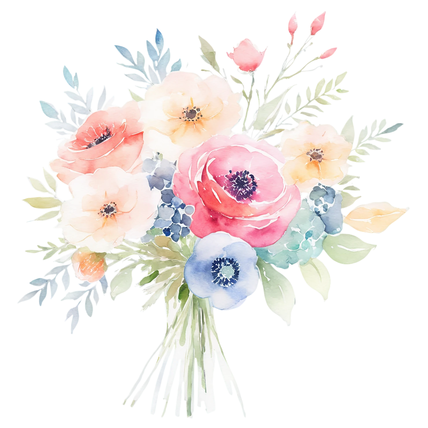 Watercolor flower bouquets isolated on transparent background #23415