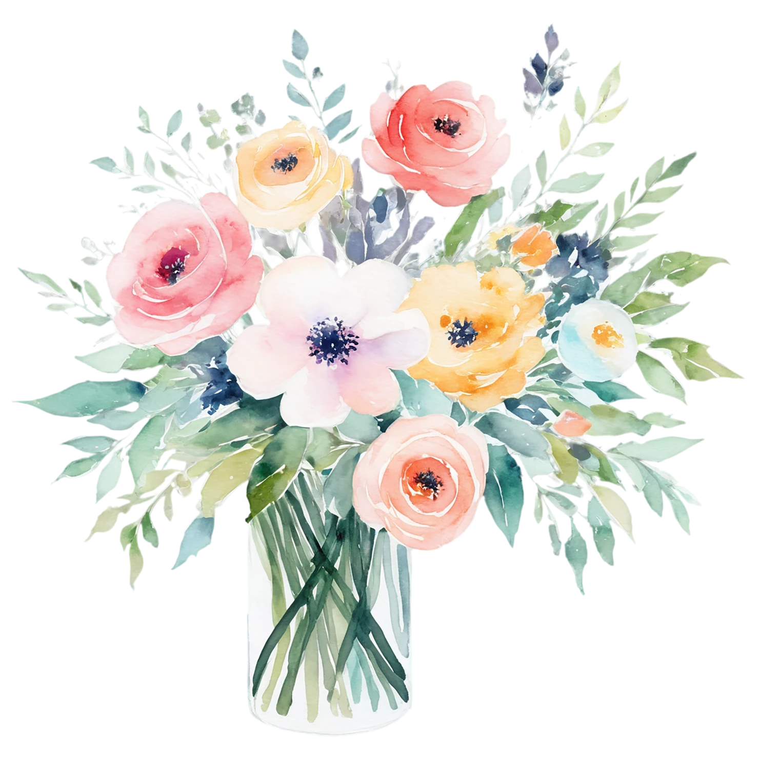 Watercolor flower bouquets isolated on transparent background #23416