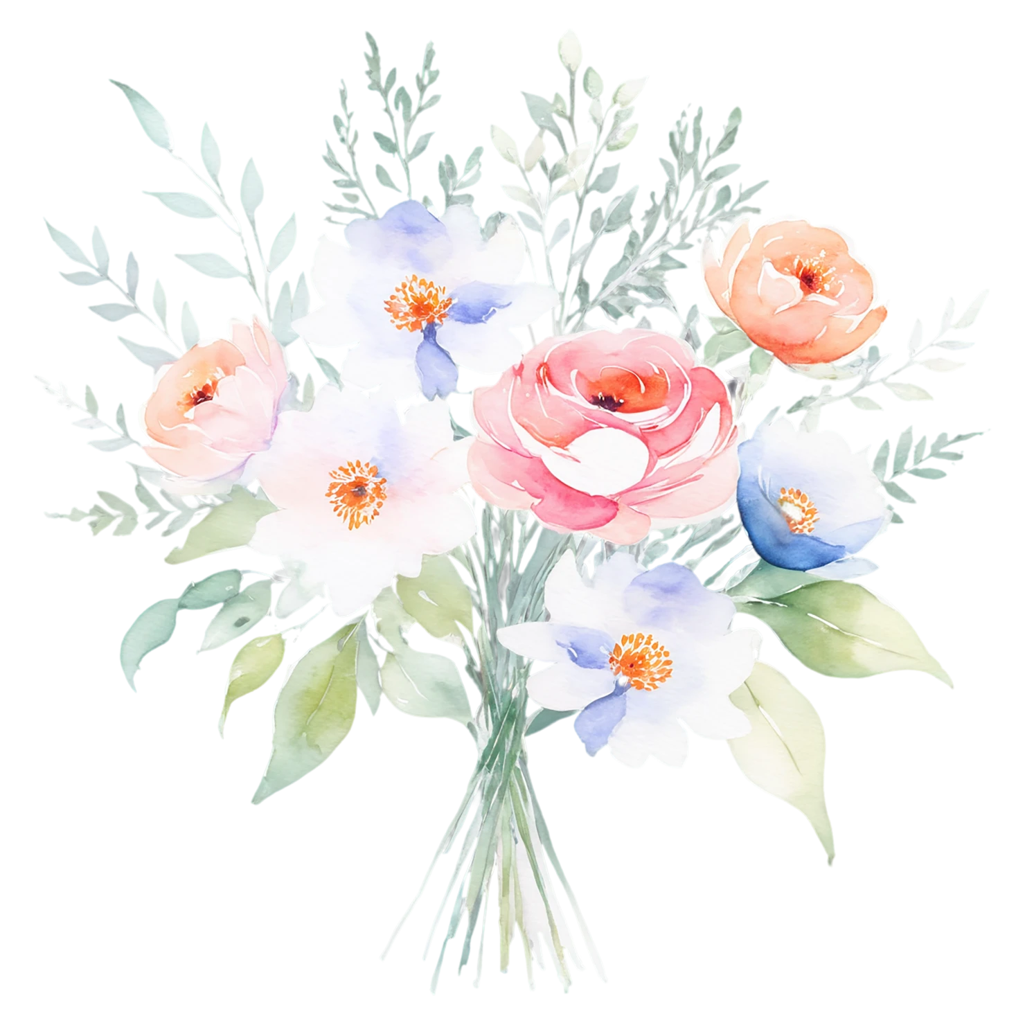 Watercolor flower bouquets isolated on transparent background #23417