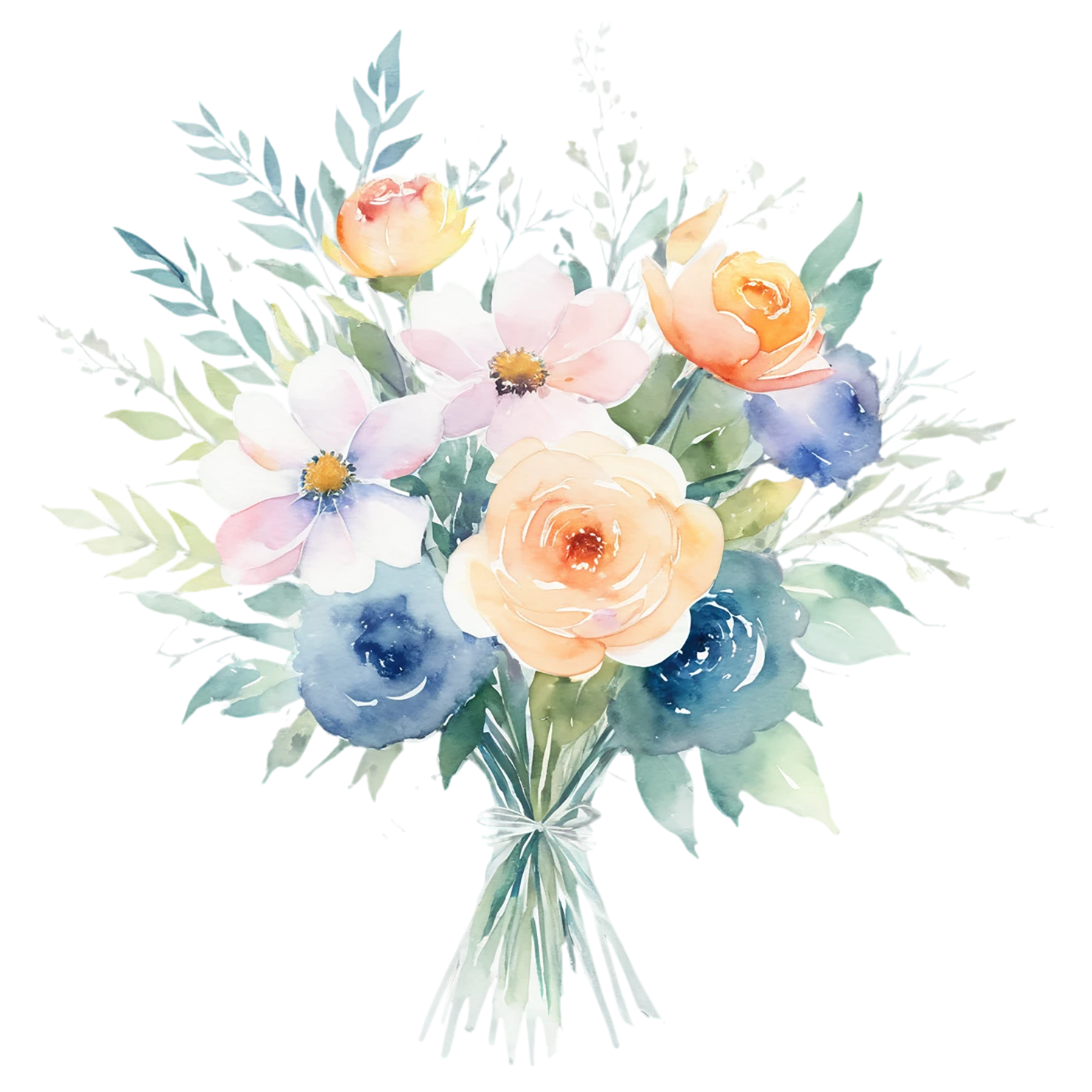 Watercolor flower bouquets isolated on transparent background #23418