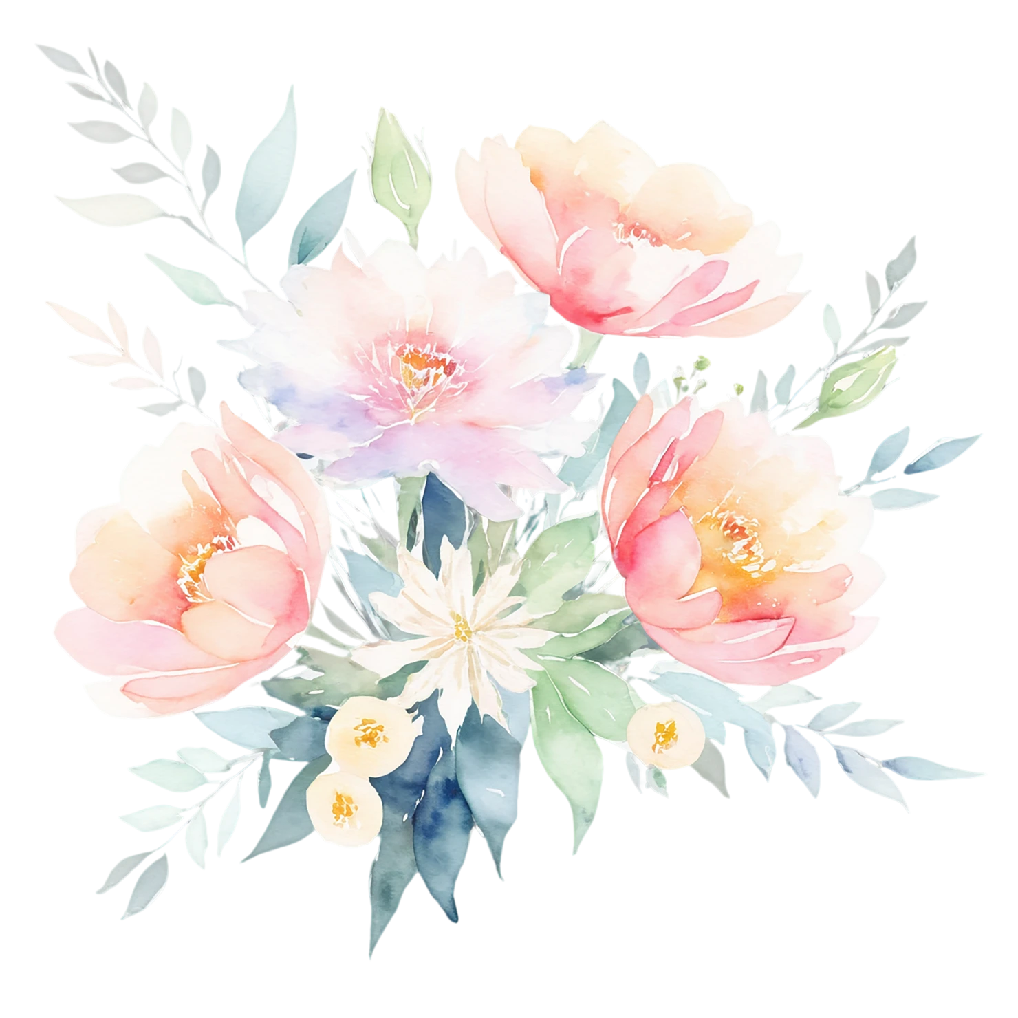 Watercolor flower bouquets isolated on transparent background #23419