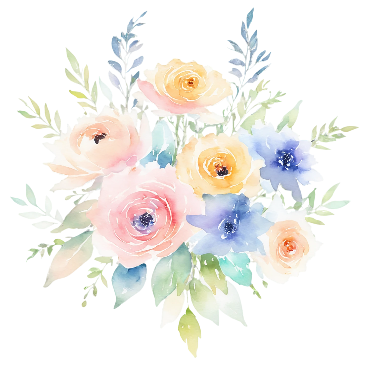 Watercolor flower bouquets isolated on transparent background #23420