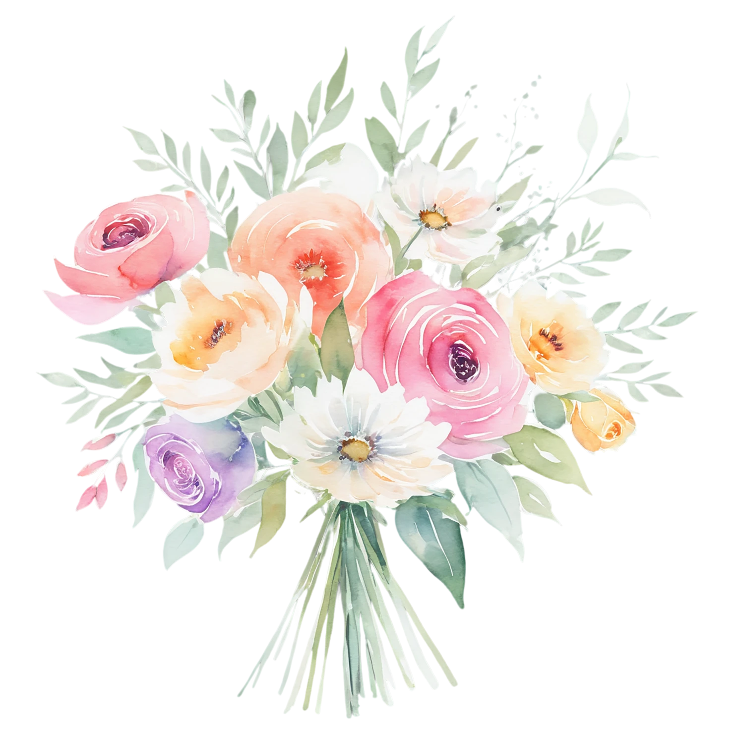 Watercolor flower bouquets isolated on transparent background #23421