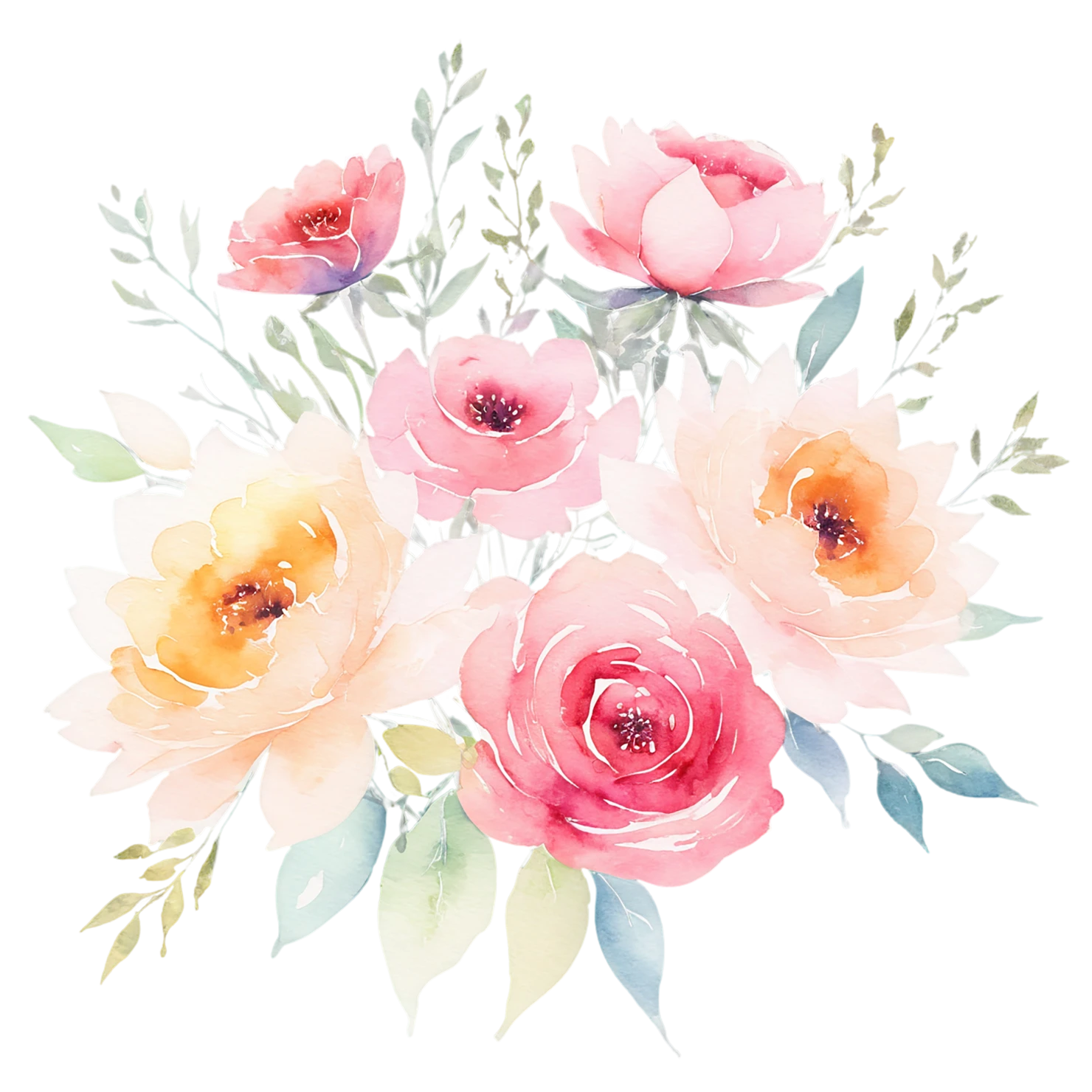 Watercolor flower bouquets isolated on transparent background #23422