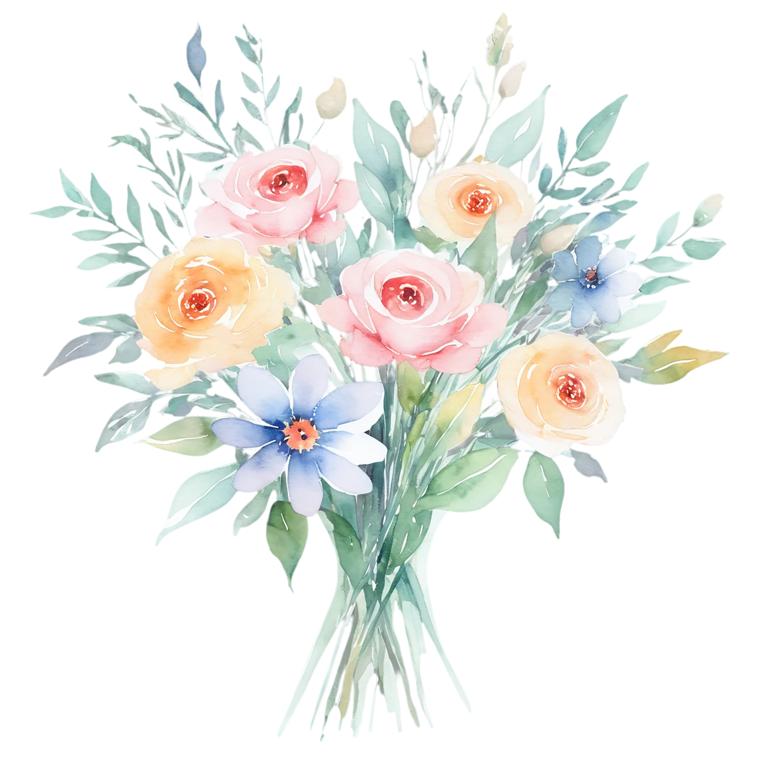 Watercolor flower bouquets isolated on transparent background #23423