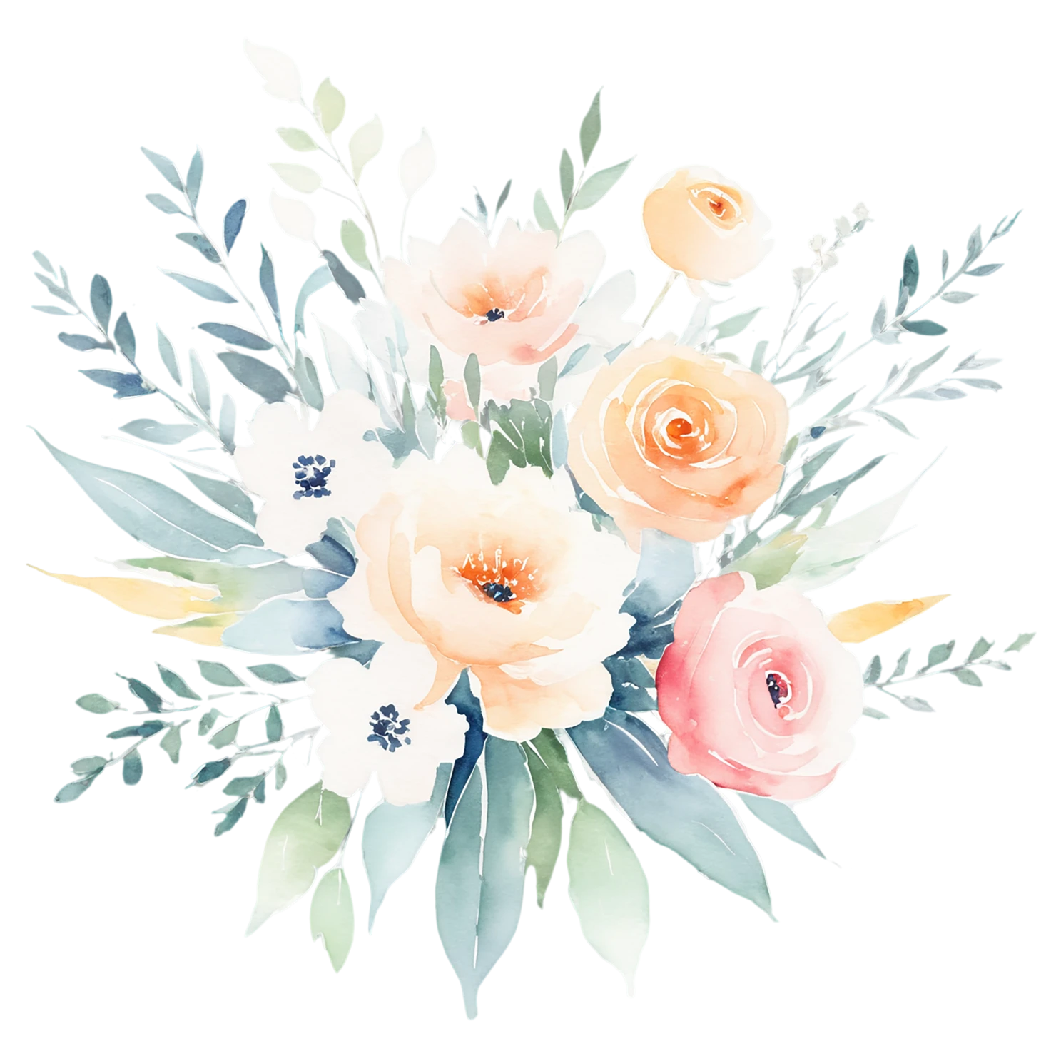 Watercolor flower bouquets isolated on transparent background #23424