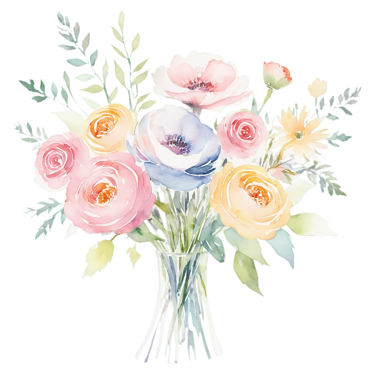 Watercolor flower bouquets isolated on transparent background #23425