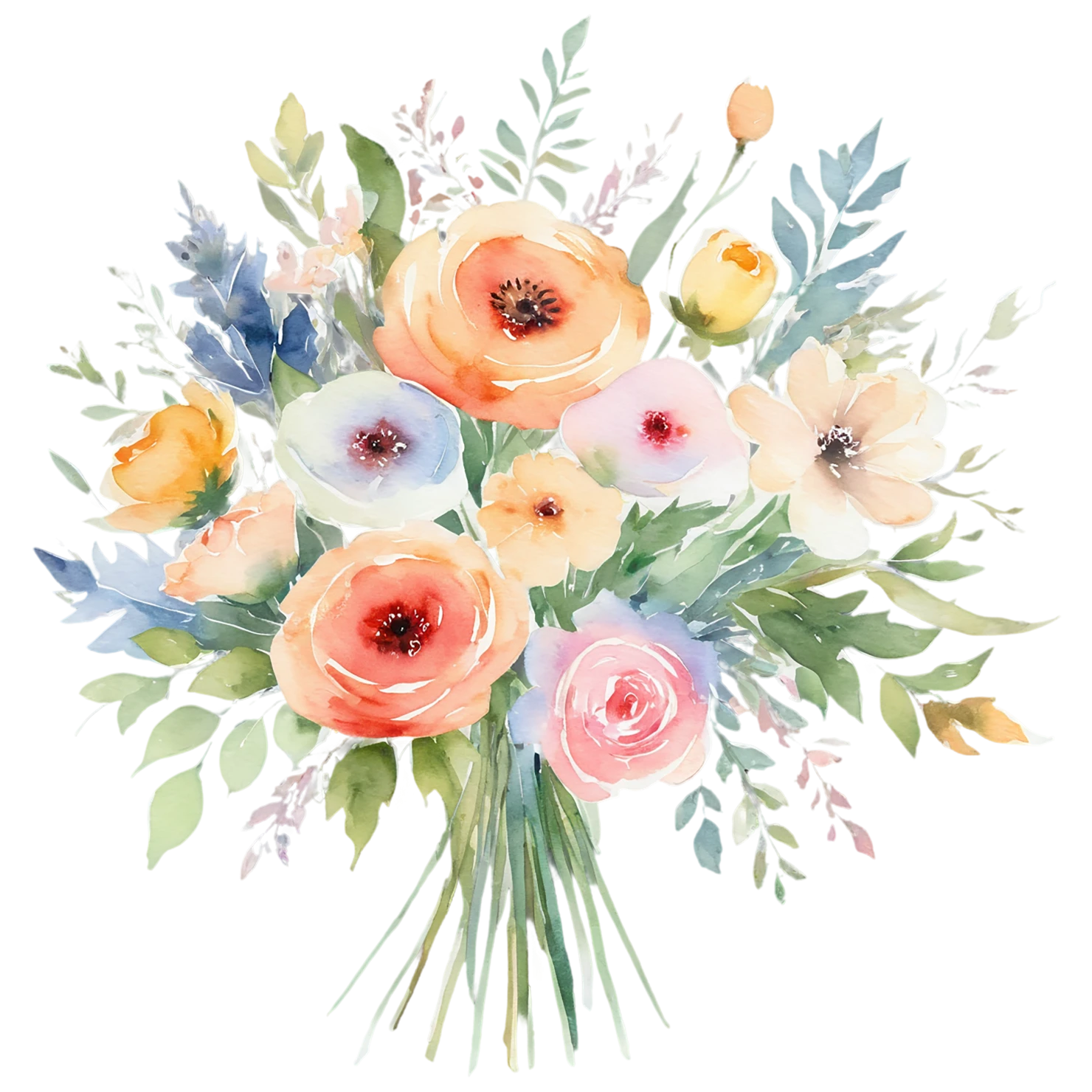 Watercolor flower bouquets isolated on transparent background #23427