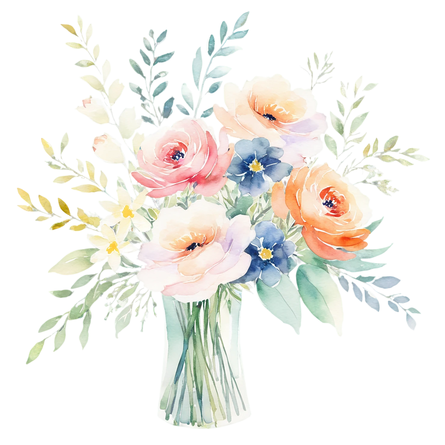 Watercolor flower bouquets isolated on transparent background #23428