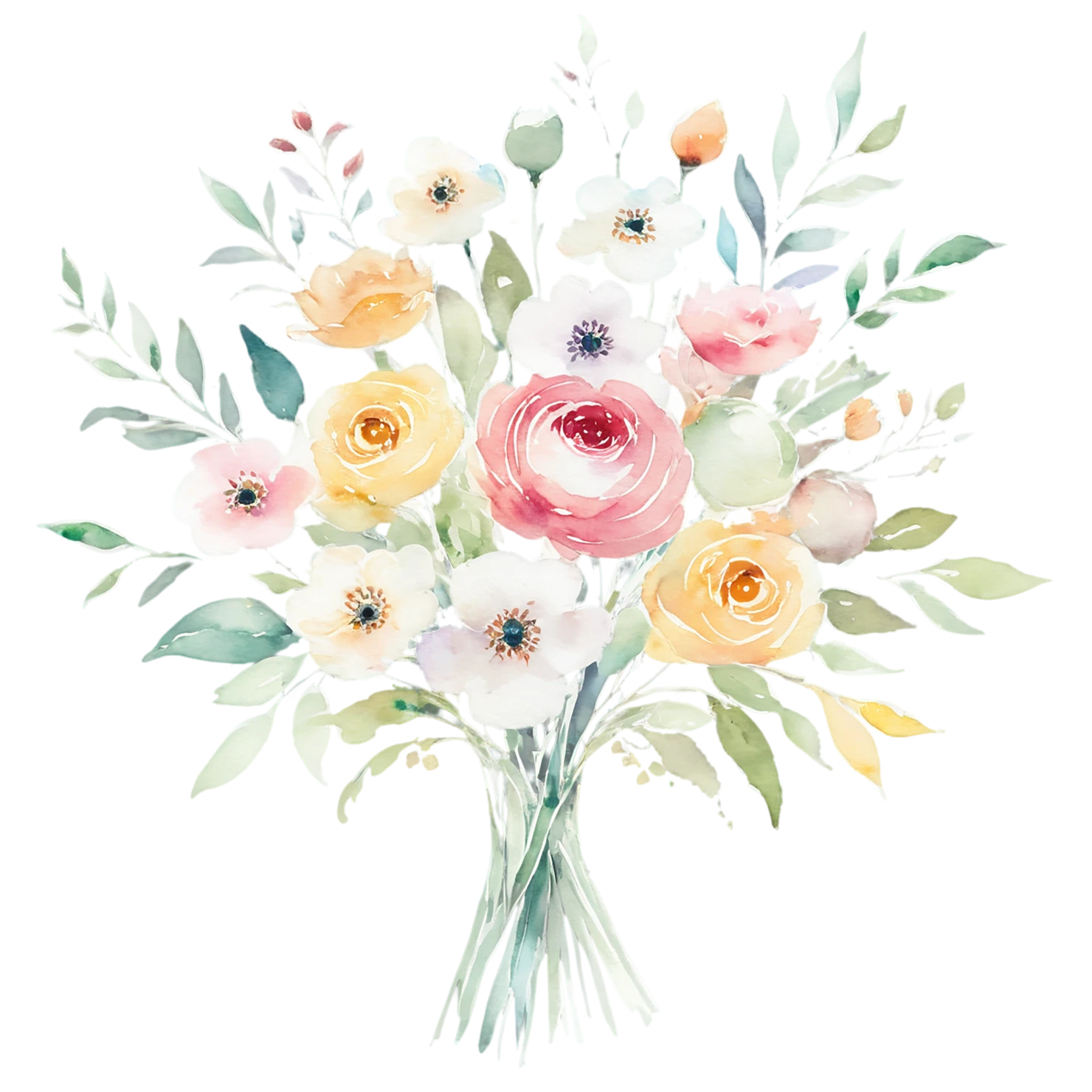 Watercolor flower bouquets isolated on transparent background #23429